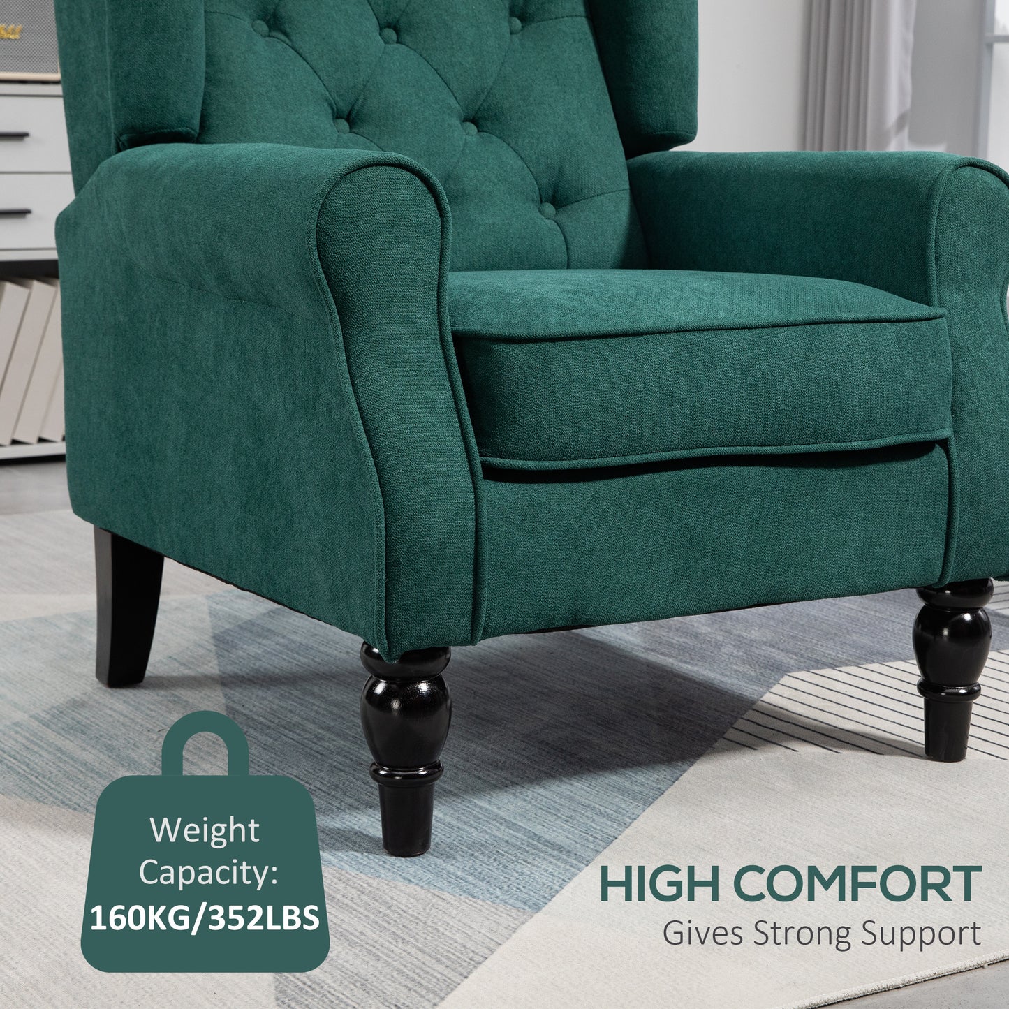 HOMCOM Fabric Accent Chair, Button Tufted Armchair, Upholstered Modern Living Room Chair, Wingback Chair with Wood Legs, Rolled Arms, Thick Padding for Bedroom, White