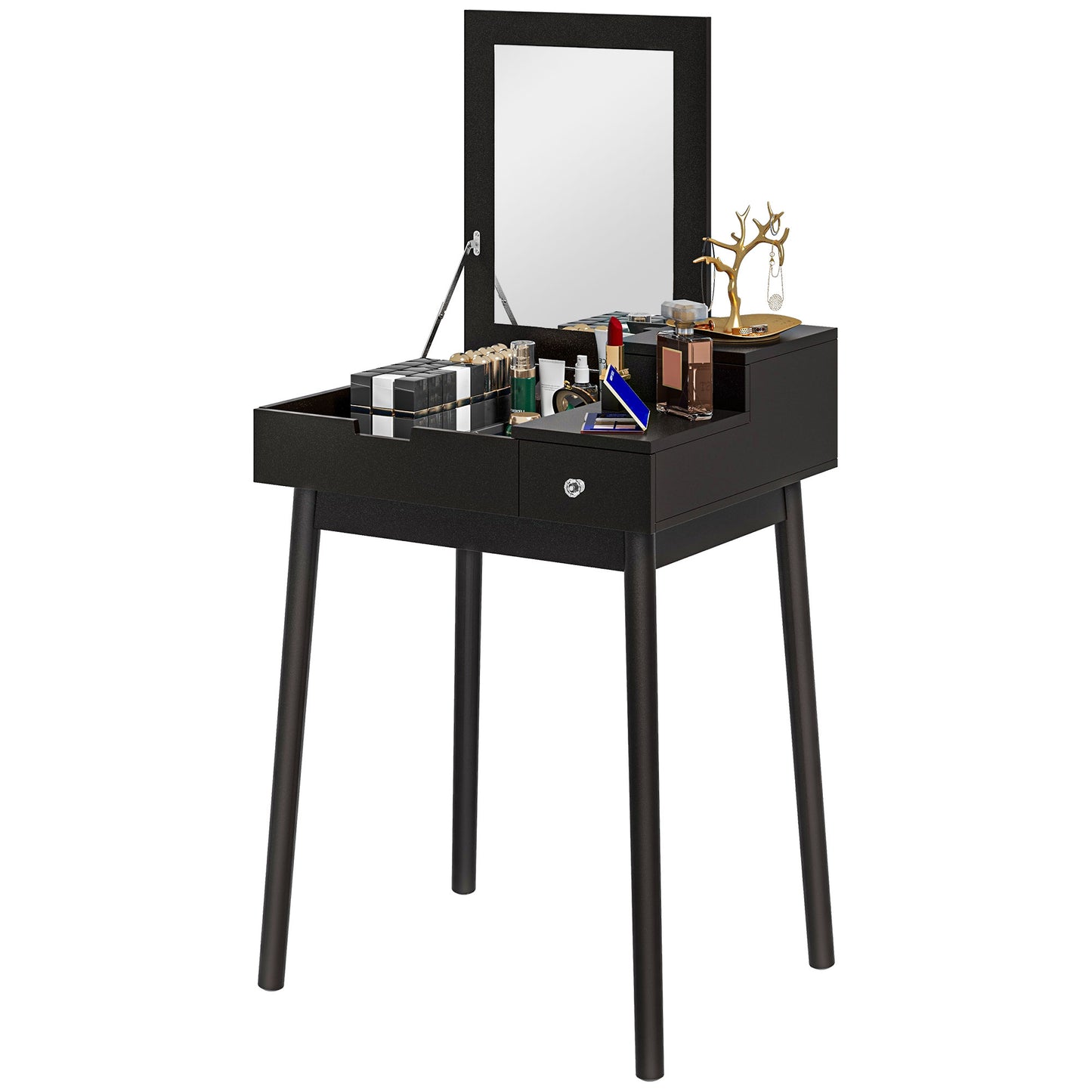 HOMCOM Makeup Vanity Table with Flip-up Mirror, Modern Dressing Table with 2 Drawers for Bedroom, White