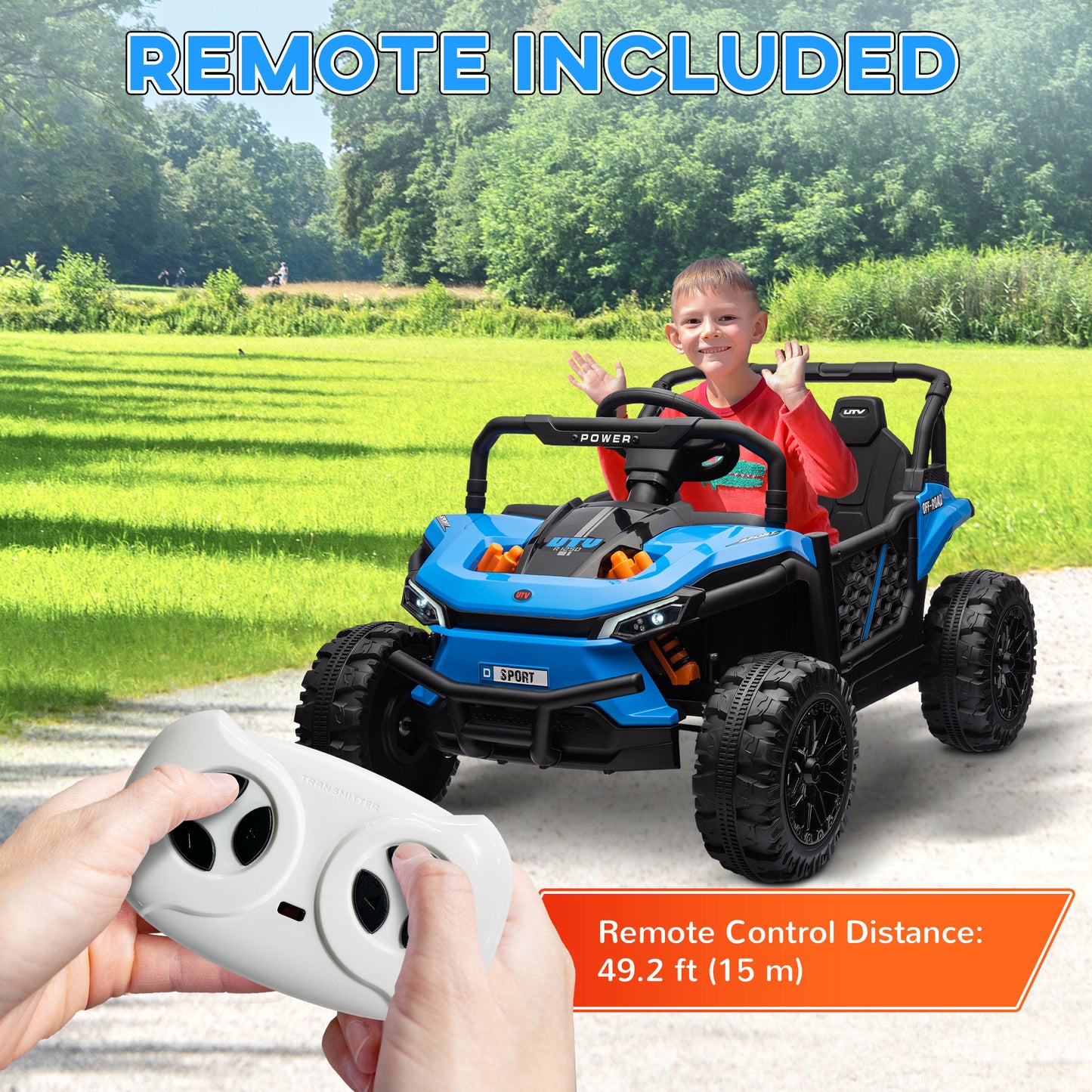 Qaba 12V Kids Ride On Car, Toy Truck with Remote Control, Spring Suspension, LED Headlights, 3 Speeds, Blue