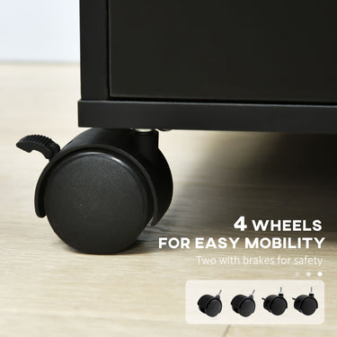 HOMCOM File Cabinet with 5 Drawer Wheels, 15.7" x 15.7" x 26.4", Black