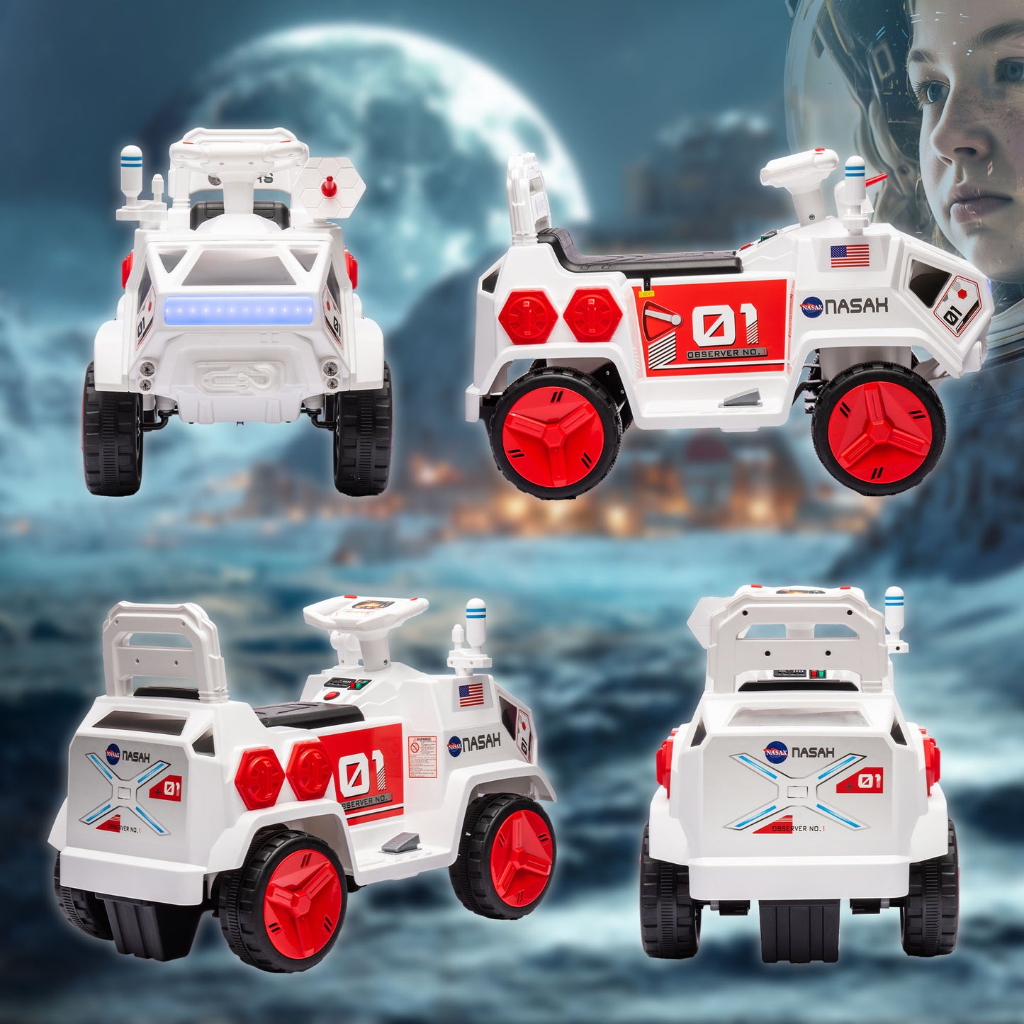 Qaba 6V Mars Rover Electric Car for Kids with Sci-Fi Sounds, Lights, MP3, for Ages 3-5, White