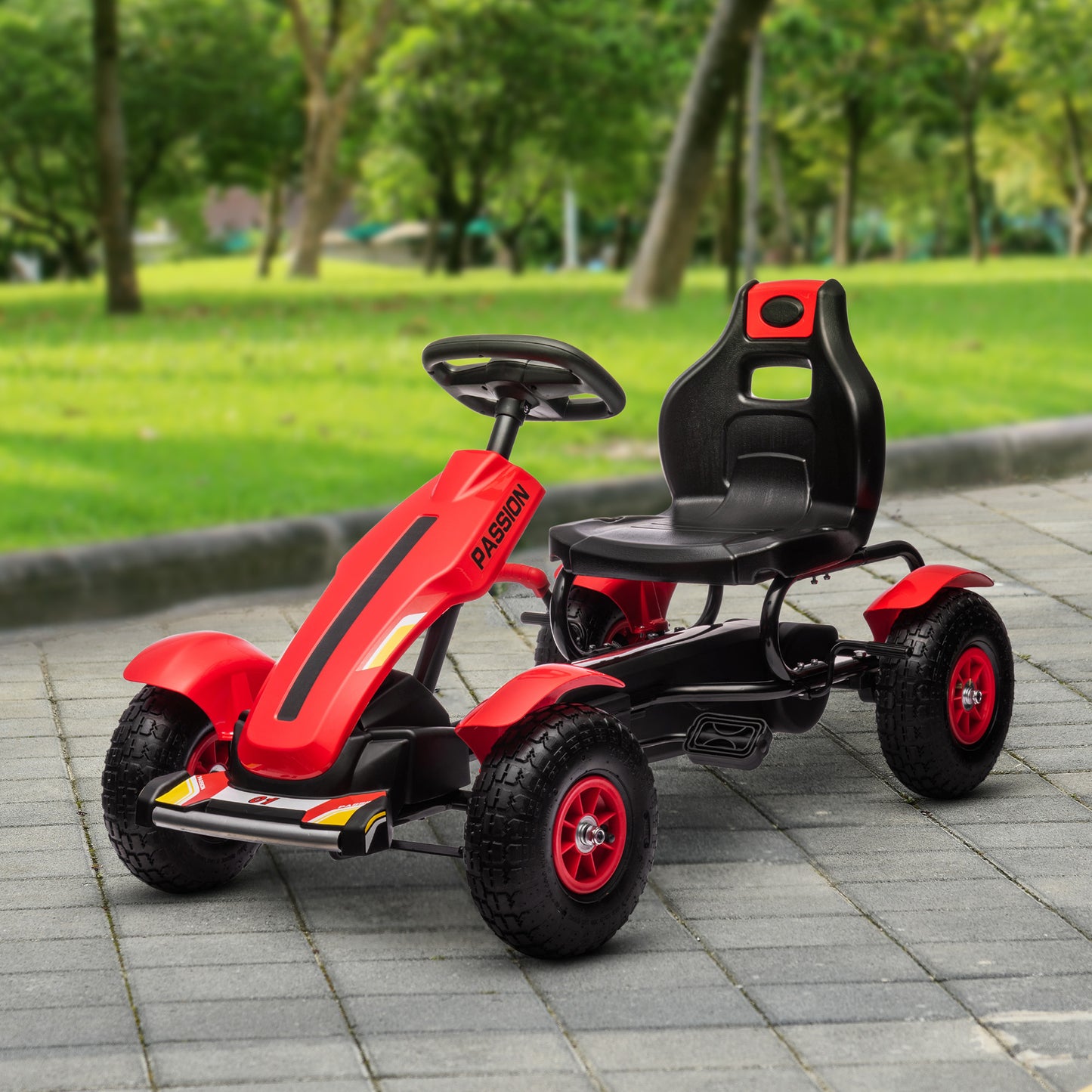 Aosom Pedal Go Kart for Kids, Pedal Car with Adjustable Bucket, Handbrake, 4 Rubber Wheels Powered Ride, White