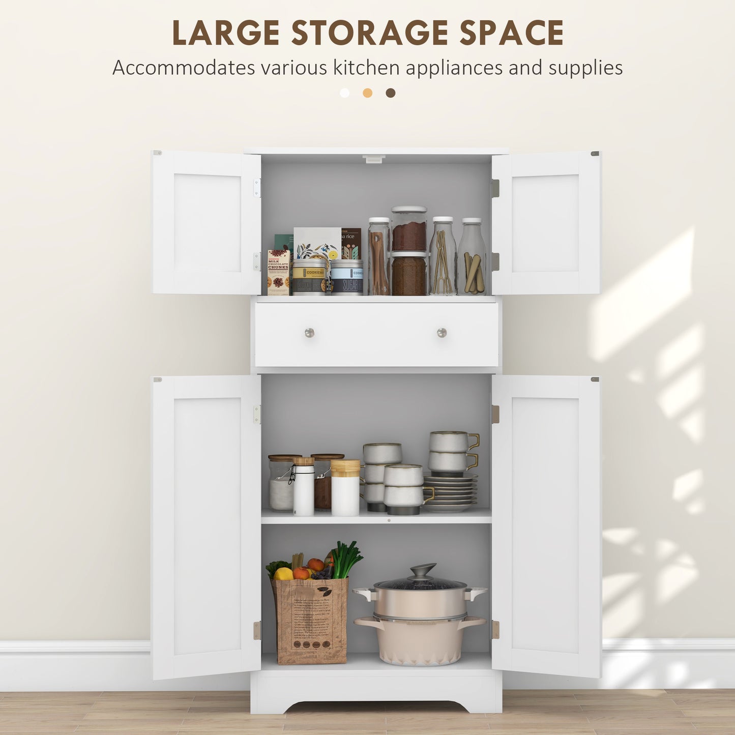 HOMCOM 50.5" Kitchen Storage Cabinet, Modern Kitchen Pantry Cabinet with 4 Doors, Drawer, Adjustable Shelf, Black