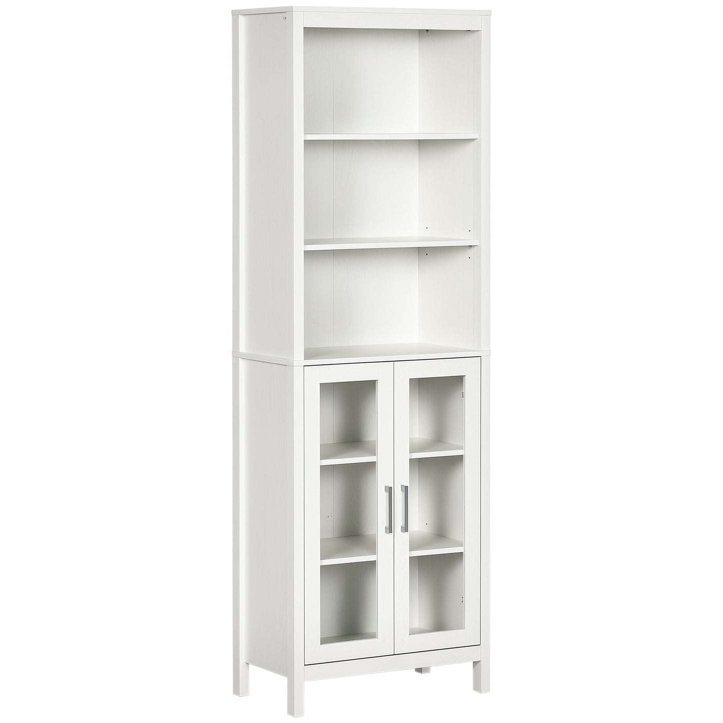 kleankin Tall Bathroom Storage Cabinet with 3 Tier Shelf, Bookcase with Glass Doors, Freestanding Linen Tower with Adjustable Shelves, Antique White