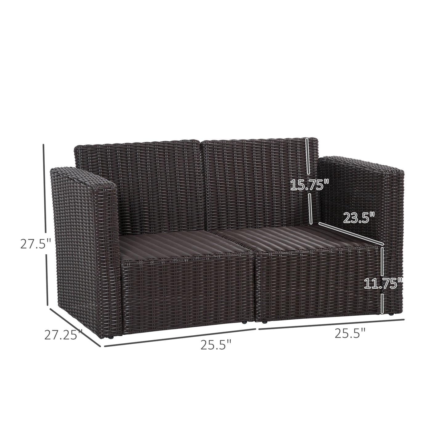 Outsunny 2 Seat Patio Loveseat Deluxe Wicker Sofa Chair Outdoor Rattan Furniture Couch All Weather with Cushion for Balcony, Deck, Garden and Poolside, Grey