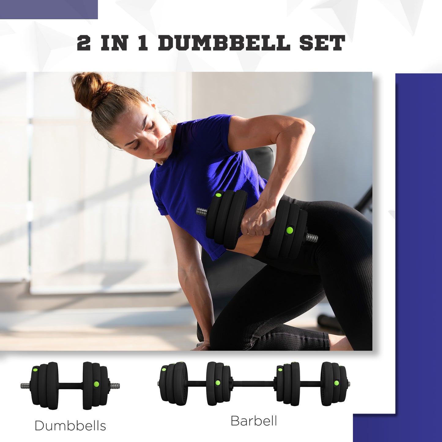 Soozier 55LBS 2-in-1 Adjustable Barbell & Dumbbells Set, Weights Set with Non-slip Handles for Men and Women Home Gym Training