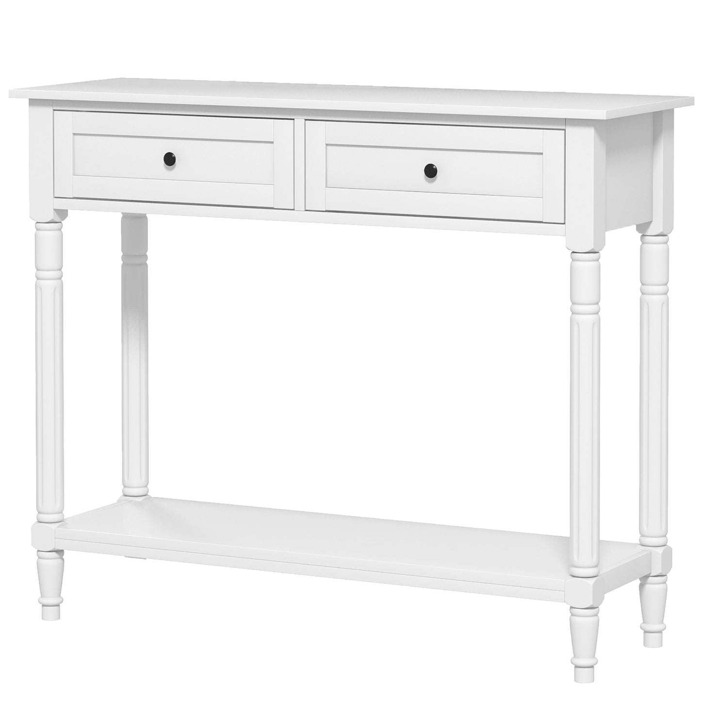 HOMCOM Hallway Console Table, Modern Entryway Table with 2 Drawers, Storage Shelf, Turned Legs for Living Room, Bedroom, Black