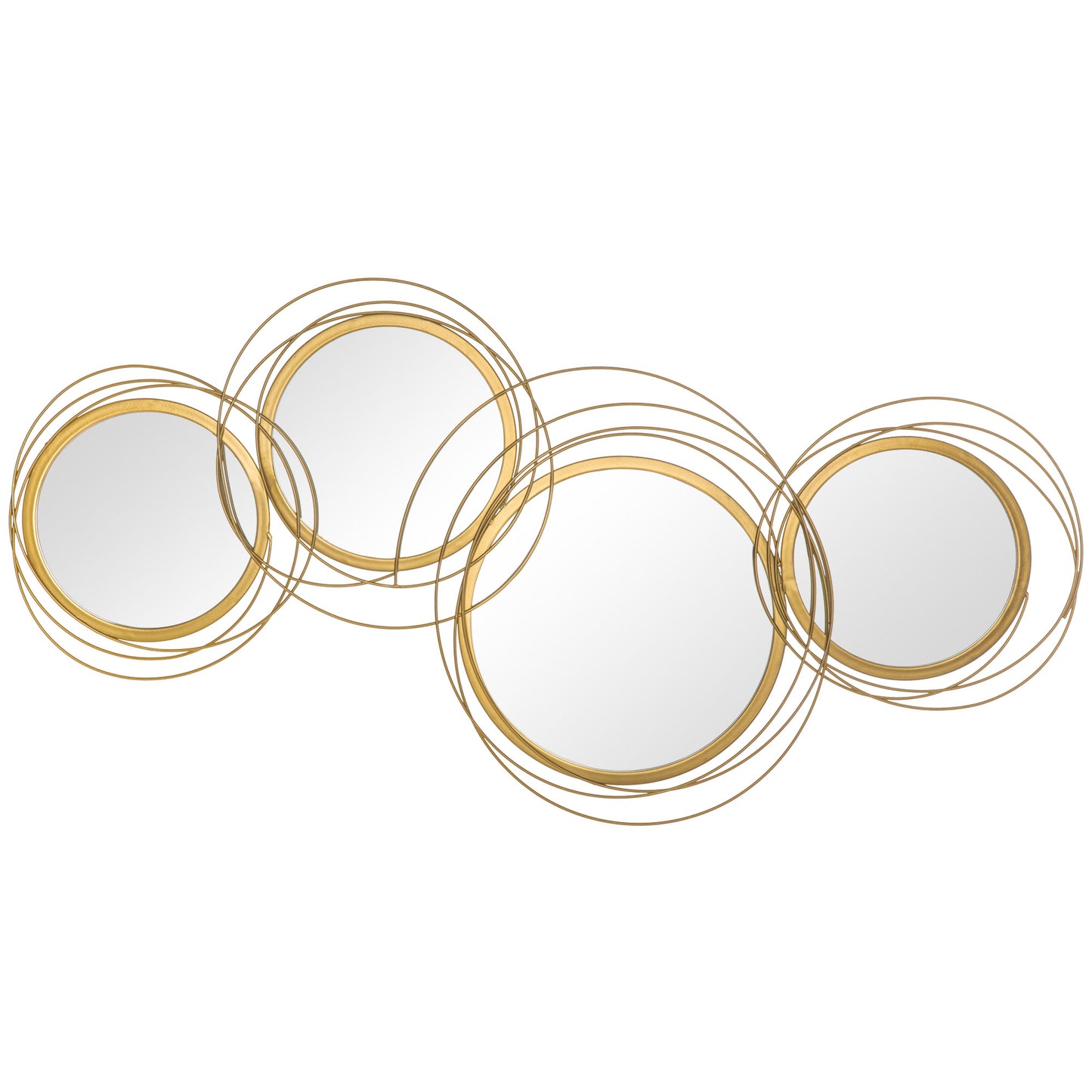 HOMCOM Metal Wall Art Gold Frame Circle Bathroom Mirror Decor Home Hanging Wall Sculptures for Living Room Bedroom Dining Room, 42.25" W x 22" H, Gold