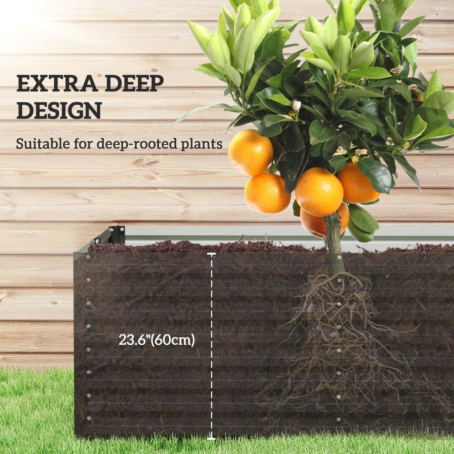 Outsunny 5' x 3' x 2' Raised Garden Bed, Galvanized Planter Box for Growing Flowers, Herbs and Vegetables, Dark Grey