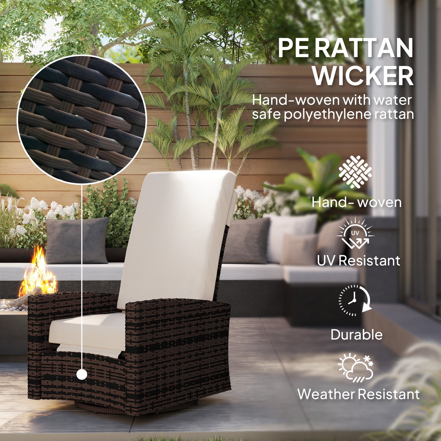 Outsunny Outdoor Rattan Wicker Lounge Chair with Footrest & Soft Cushion for Patio, Garden, Backyard, Sky Blue