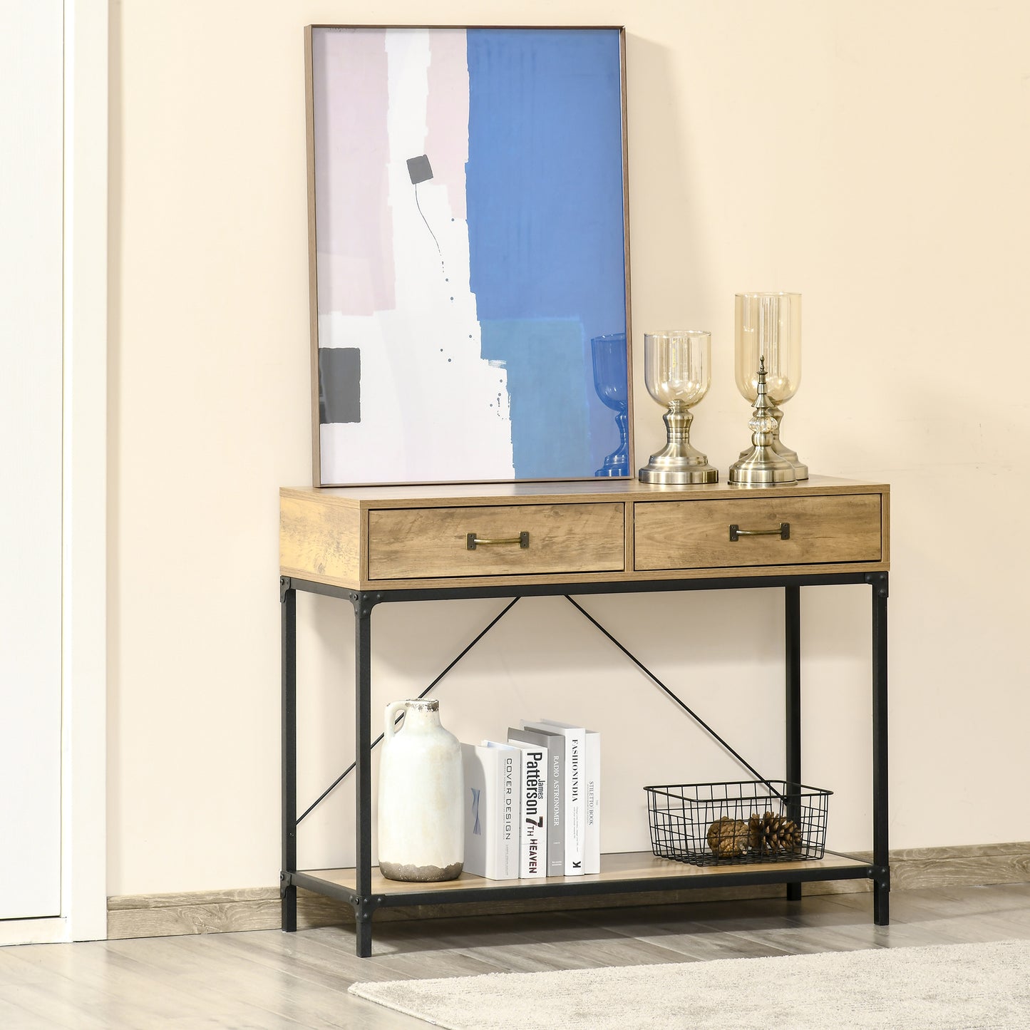HOMCOM 39" Vintage Console Table, Narrow Entryway Table with Drawers, Storage Shelf for Behind Couch, Living Room, Hallway, Bedroom, Brown