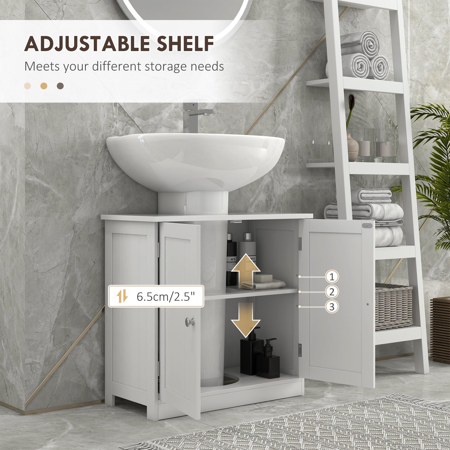 HOMCOM Under Sink Bathroom Cabinet with 2 Doors and Shelf, Pedestal Sink Bathroom Vanity Furniture, White