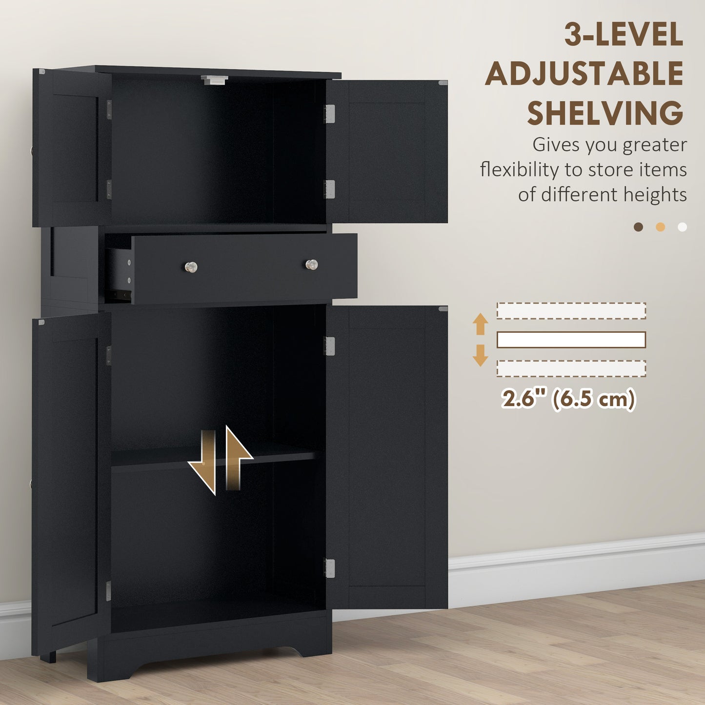 HOMCOM 50.5" Kitchen Storage Cabinet, Modern Kitchen Pantry Cabinet with 4 Doors, Drawer, Adjustable Shelf, Black