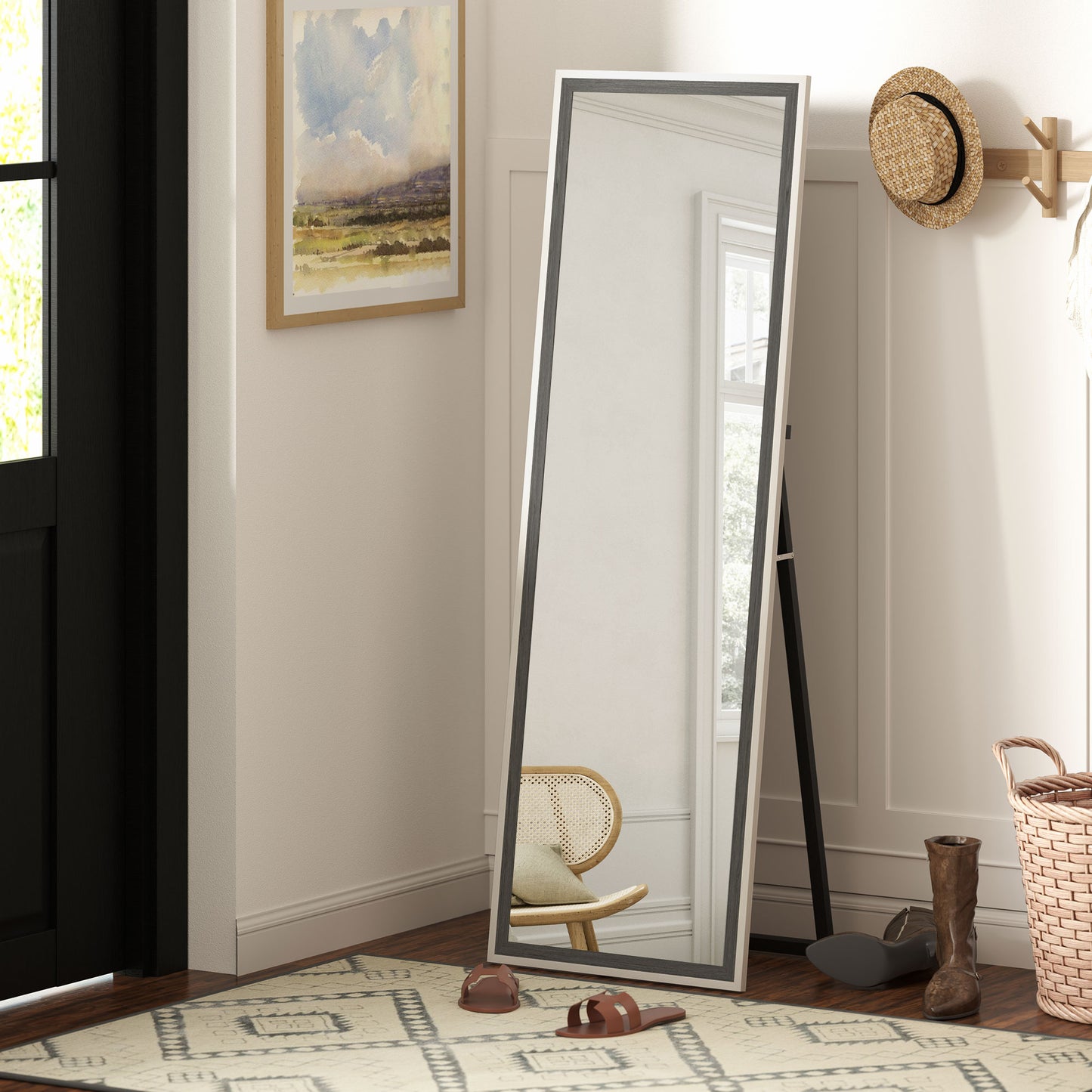 HOMCOM Floor Standing Mirror, Full Length Mirror, Free Standing, Leaning or Wall Mirror with Frame for Bedroom, Dark Wood Grain