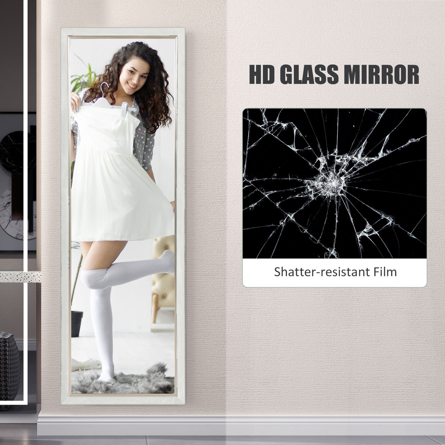 HOMCOM Floor Standing Mirror, Full Body Mirror, Free Standing, Leaning or Wall Mirror with Frame for Bedroom, Grey