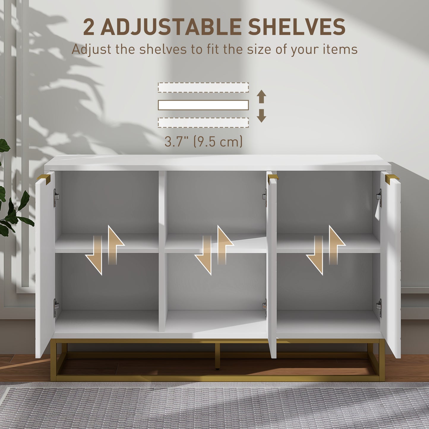 HOMCOM 47" Sideboard Buffet Cabinet with Storage, Contemporary Buffet Cabinet with Adjustable Shelves and Metal Legs, Kitchen Storage Cabinet with Elevated Base, White