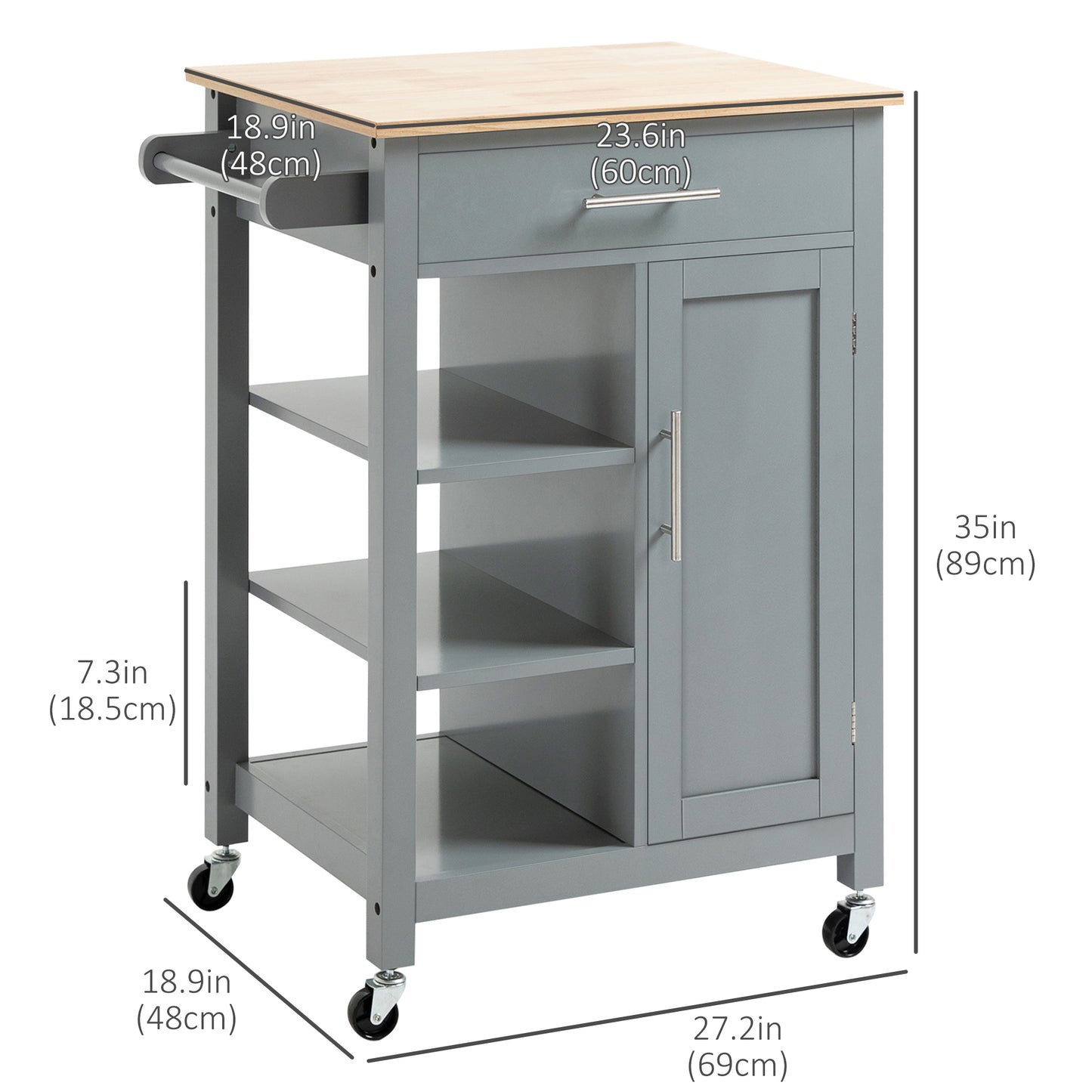 HOMCOM Kitchen Island, Compact Kitchen Cart on Wheels with Open Shelf & Storage Drawer for Dining Room, Kitchen, Black