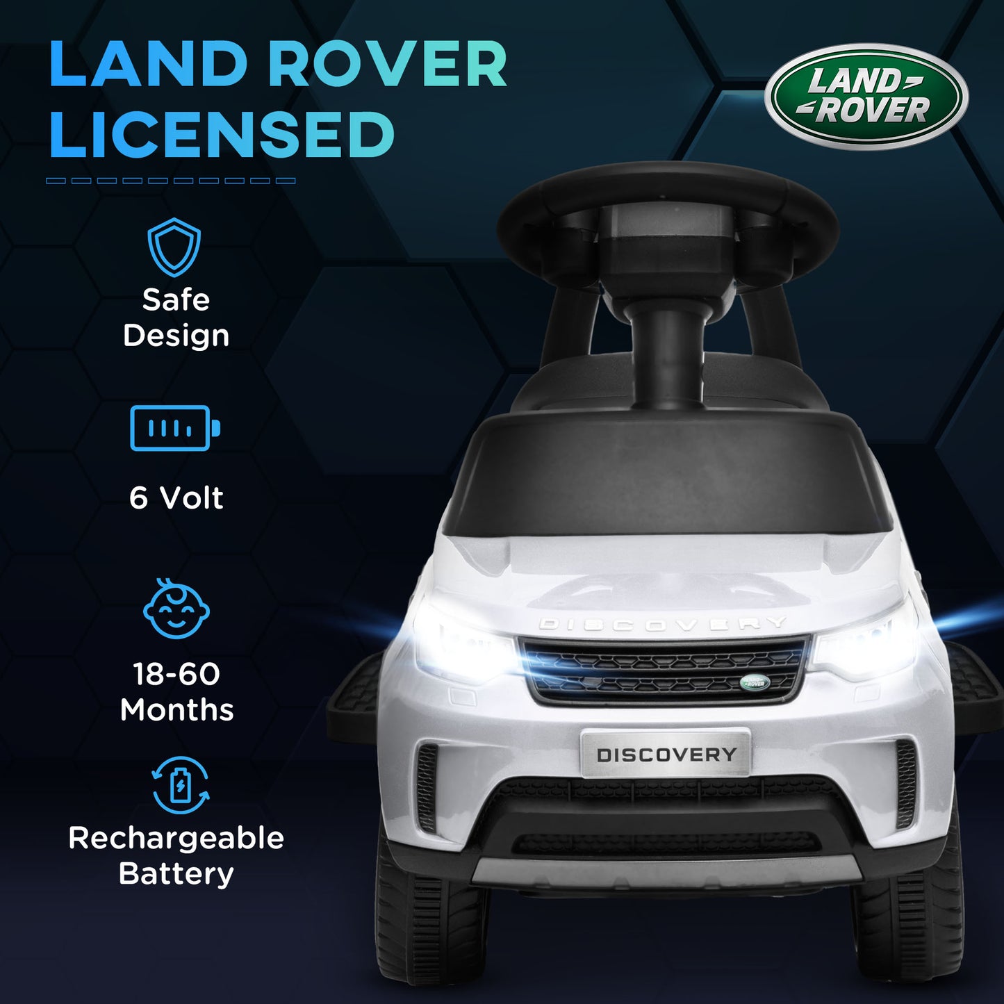 Qaba 2 in 1 6V Land Rover Licensed Electric Car for Kids, Sliding Car with Music Horn Headlights, for 18-60 Months White