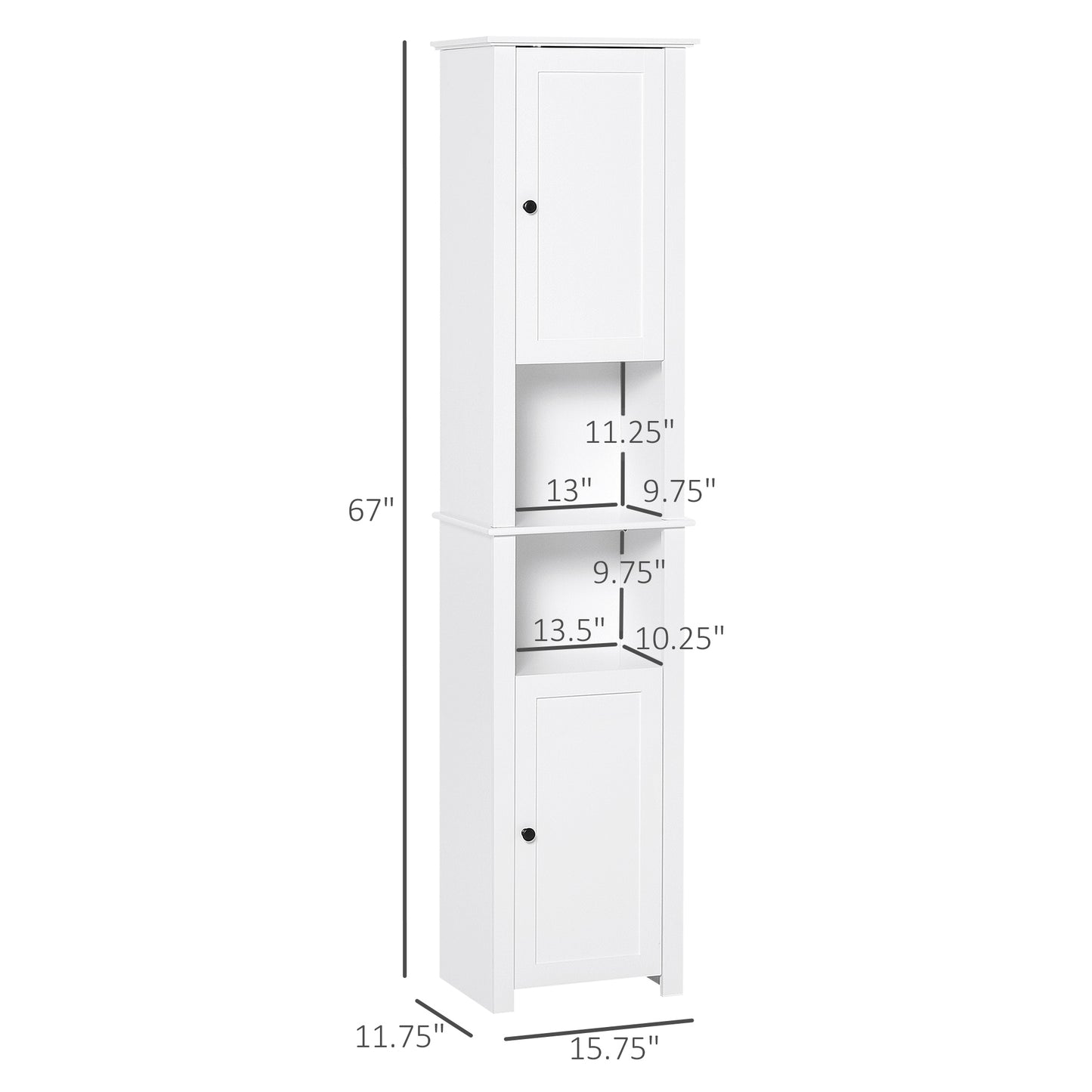 HOMCOM Tall Medicine Cabinet, Freestanding Bathroom Storage Cabinet with Shelves and 2 Cupboards, Bathroom Organizer, White