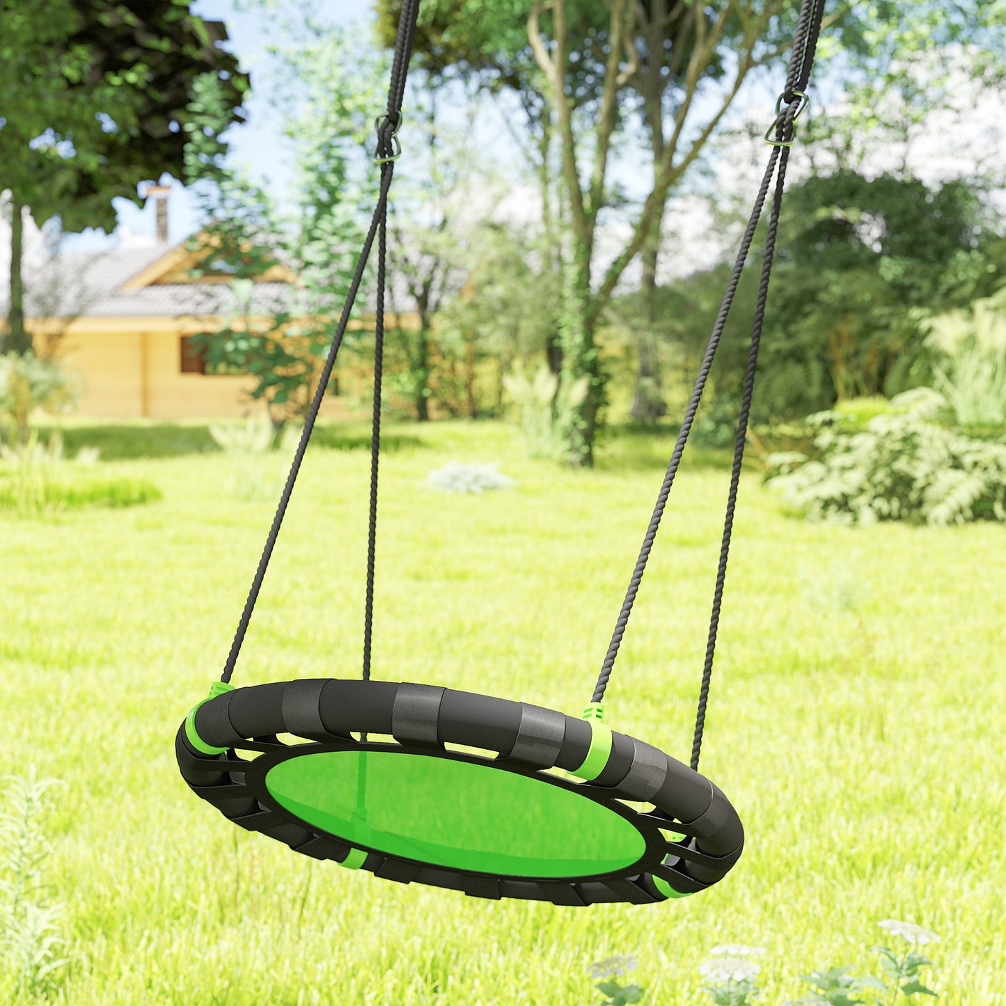 Qaba 39 inch Saucer Tree Swing Set for Kids with Adjustable Hanging Ropes for Outdoor, Backyard, Green
