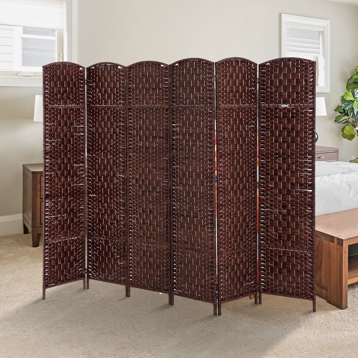 HOMCOM 6ft Folding Room Divider, 6 Panel Wall Partition with Wooden Frame for Bedroom, Home Office, Natural