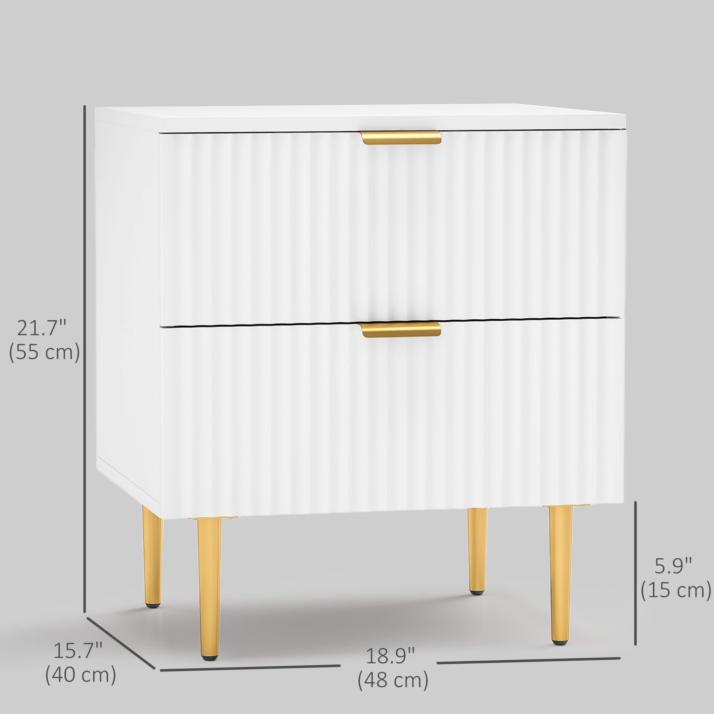 HOMCOM Bedside Table, Modern Nightstand with 2 Drawers, Side End Table with Metal Legs for Living Room, Bedroom, Black