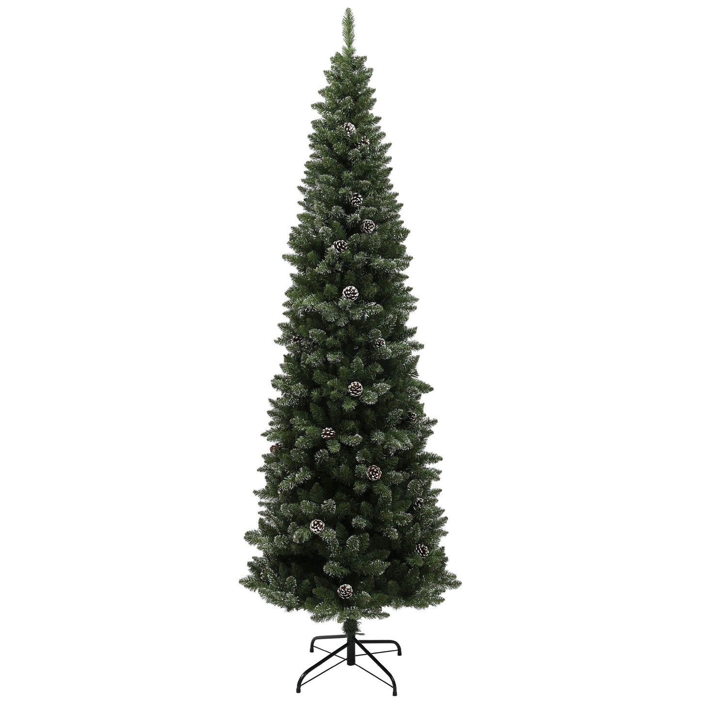 HOMCOM 6ft Artificial Pencil Christmas Tree with 618 Branches, Pinecones, Metal Stand, Realistic Xmas Tree for Home