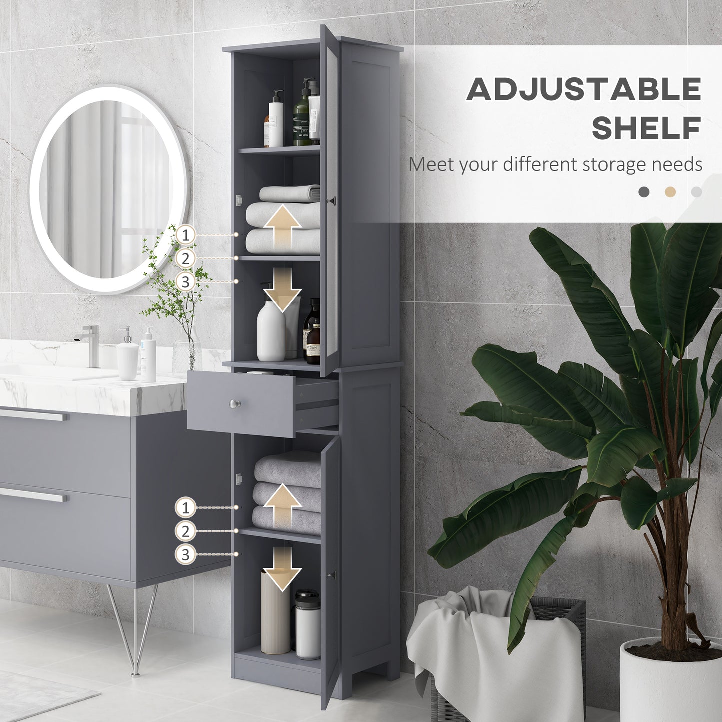 kleankin Tall Bathroom Cabinet, Bathroom Storage Cabinet with Drawers, 2 Doors and Adjustable Shelves, White