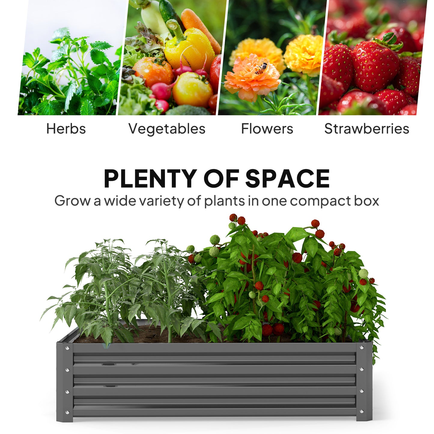 Outsunny 4' x 4' x 1' Raised Garden Bed Galvanized Steel Planter Box for Vegetables, Flowers, Herbs, Green