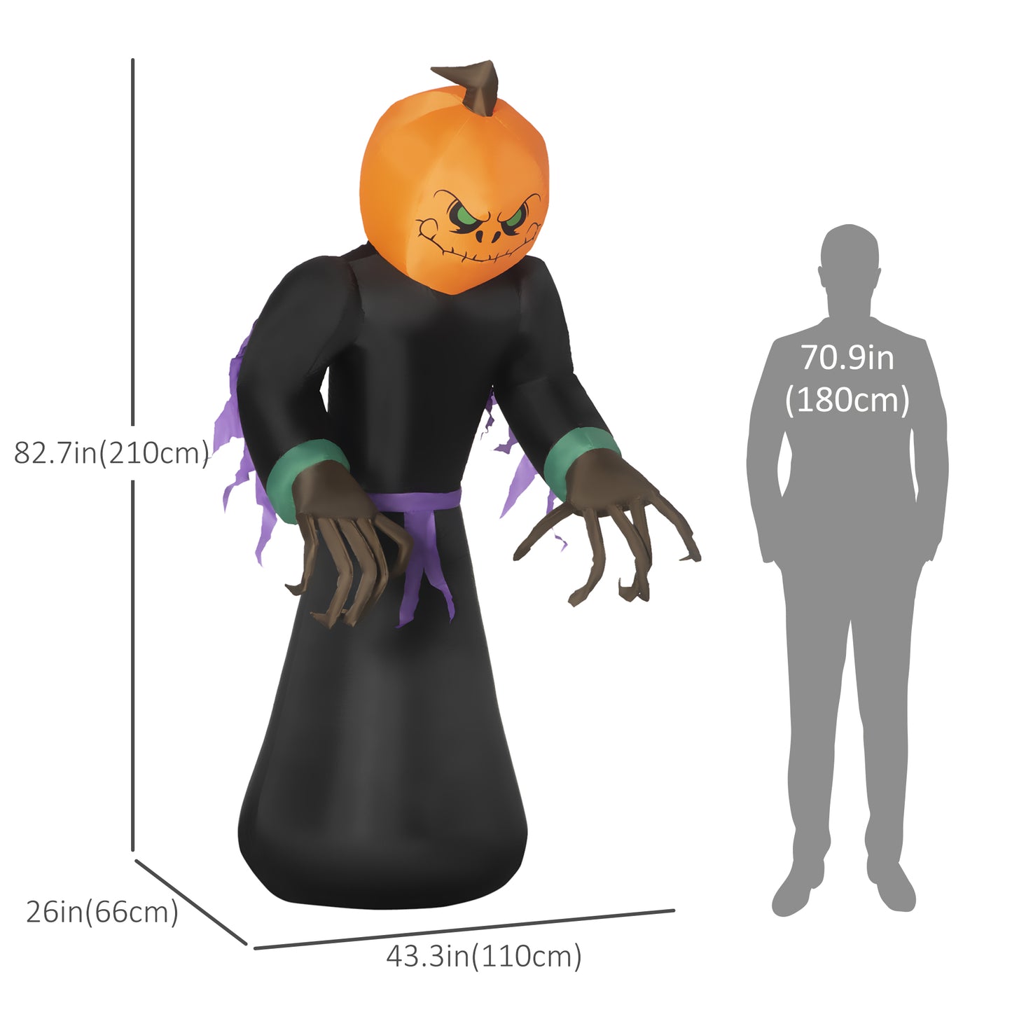 HOMCOM 7ft Inflatable Halloween Decoration Pumpkin Reaper, Blow-Up Outdoor LED Yard Display with Lights for Garden, Party, Holiday