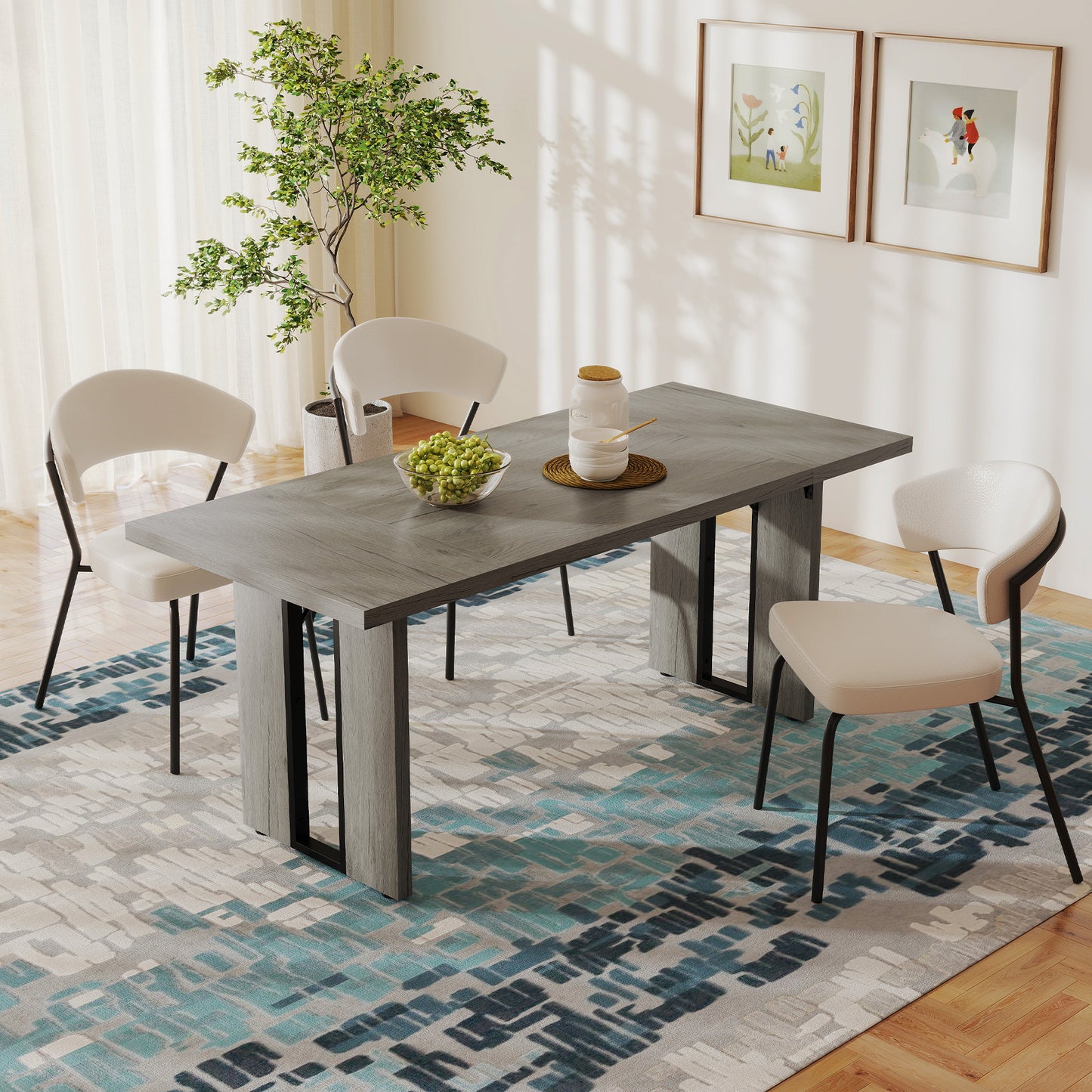 HOMCOM Industrial Kitchen Table for 8, 71" Rectangular Dining Table with Thick Tabletop for Dining Room, Grey Wood Finish