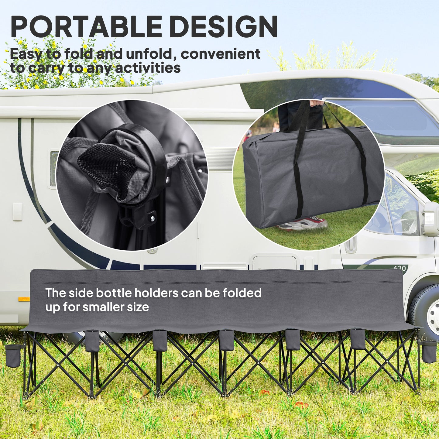 Outsunny 6 Seat Folding Camping Chair with Cup Holder and Carrying Case for Camping, Picnic, Sport Events, Black