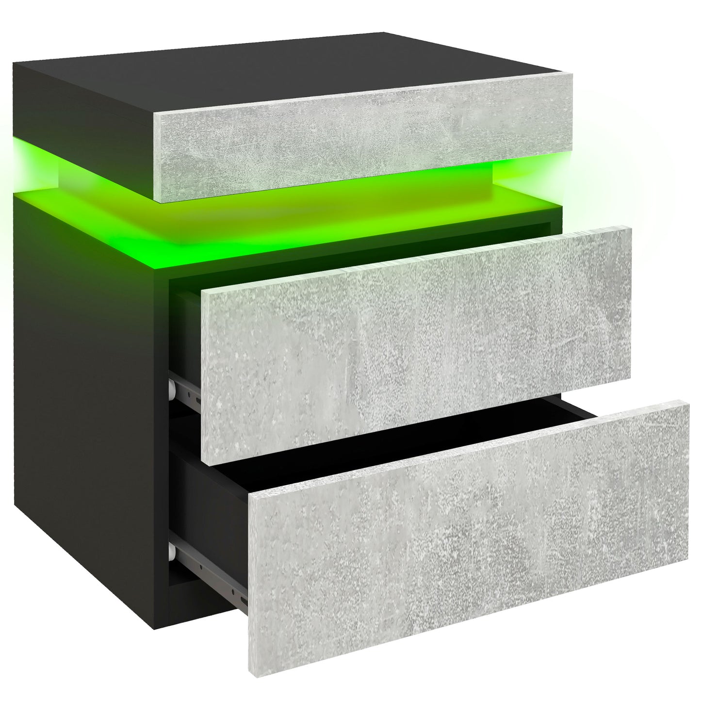 HOMCOM Nightstand, Bedside Table with LED Lights and 2 Drawers for Bedroom, Living Room, White