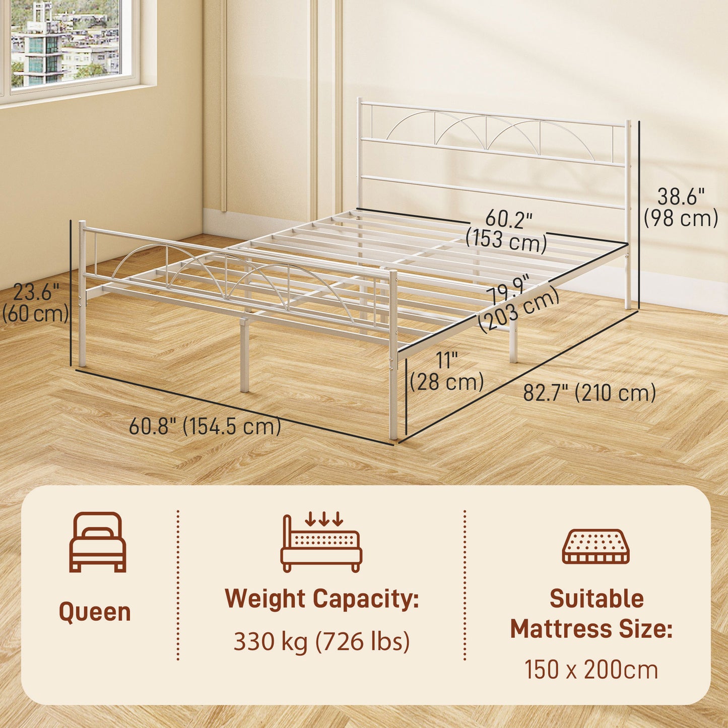 HOMCOM Metal Full Platform Bed Frame with Headboard, Steel Slat Support, Underbed Storage, No Box Spring Needed, Easy Assembly