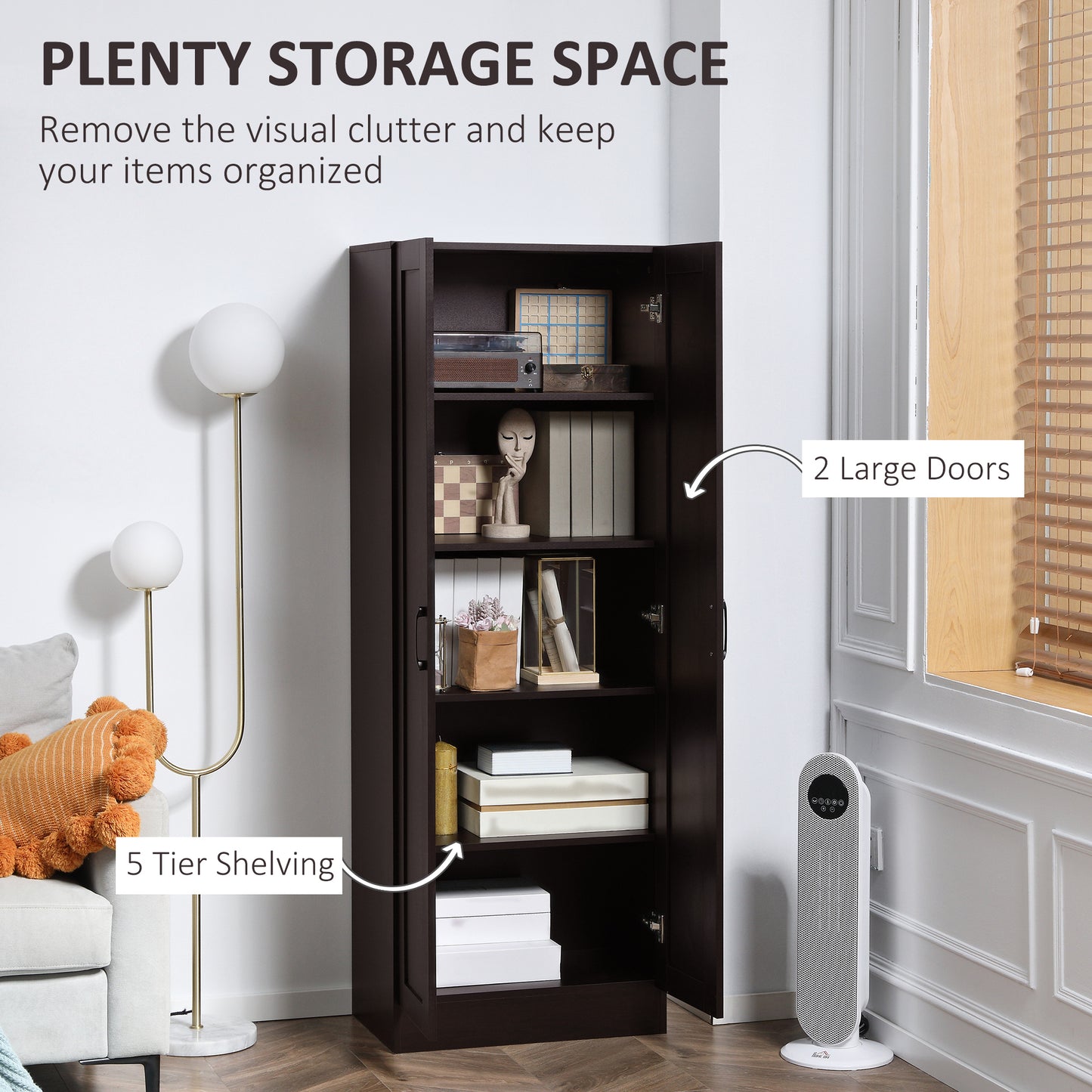 HOMCOM 66" Kitchen Pantry Cabinet, Freestanding Storage Cabinet with 2 Soft Close Doors and 4 Shelves, Dark Walnut