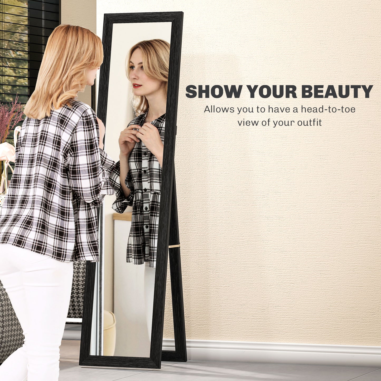 HOMCOM 15" x 62" Full Length Mirror for Bedroom, Free Standing Dressing Mirror, Wall Mirror for Living Room, Black