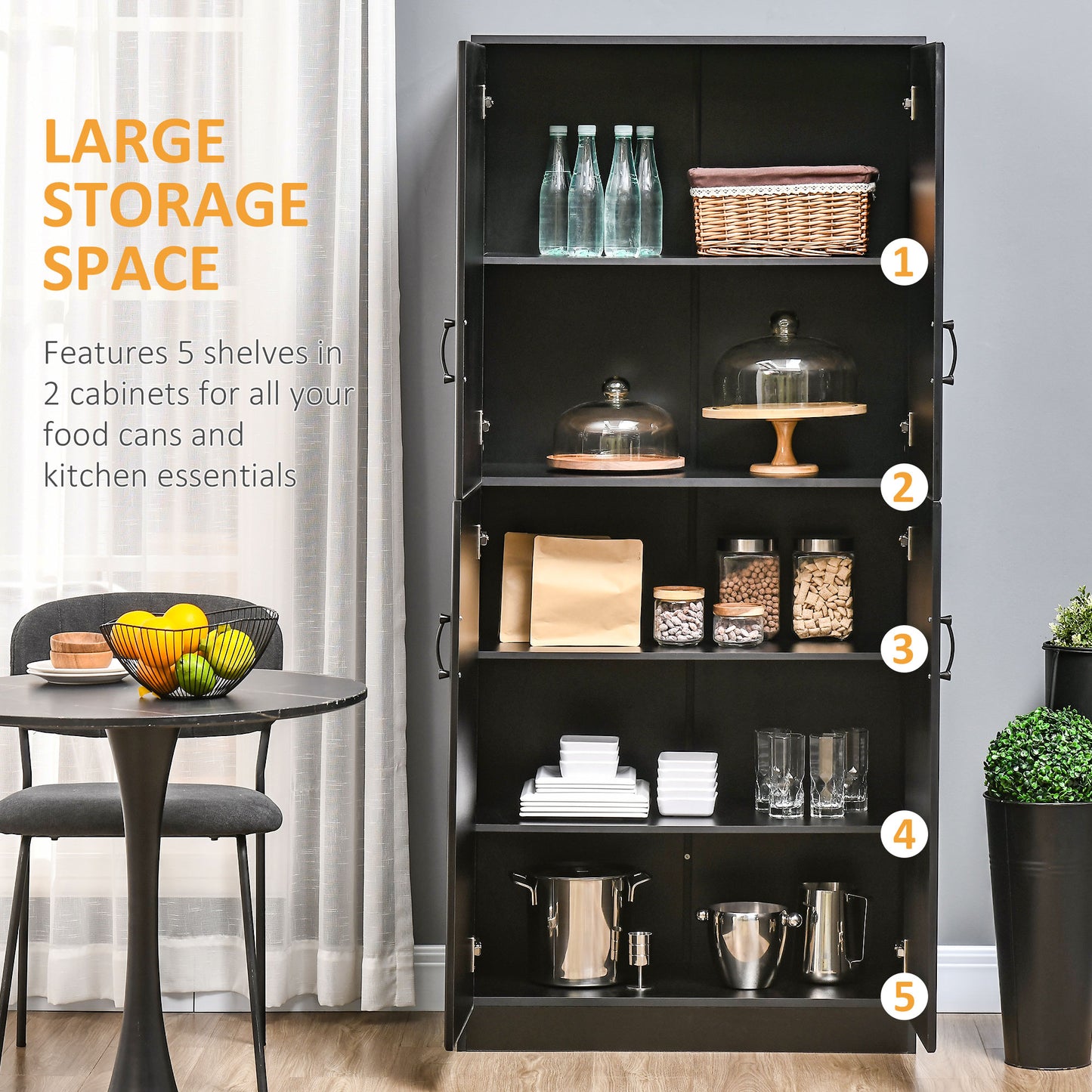HOMCOM 71" Freestanding Kitchen Pantry Cabinet, Storage Cabinet with 4 Hinged Doors and Adjustable Shelves, White