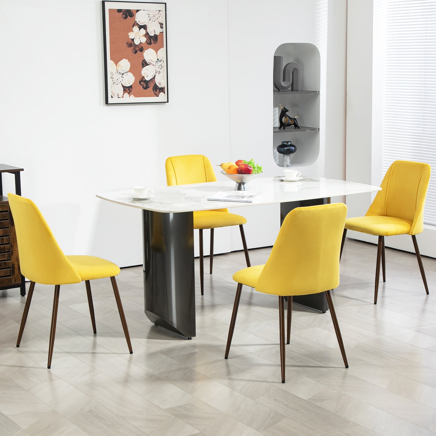 HOMCOM Upholstered Dining Chairs Set of 6, Velvet Accent Chair with Back and Wood-grain Steel Leg for Kitchen, Grey
