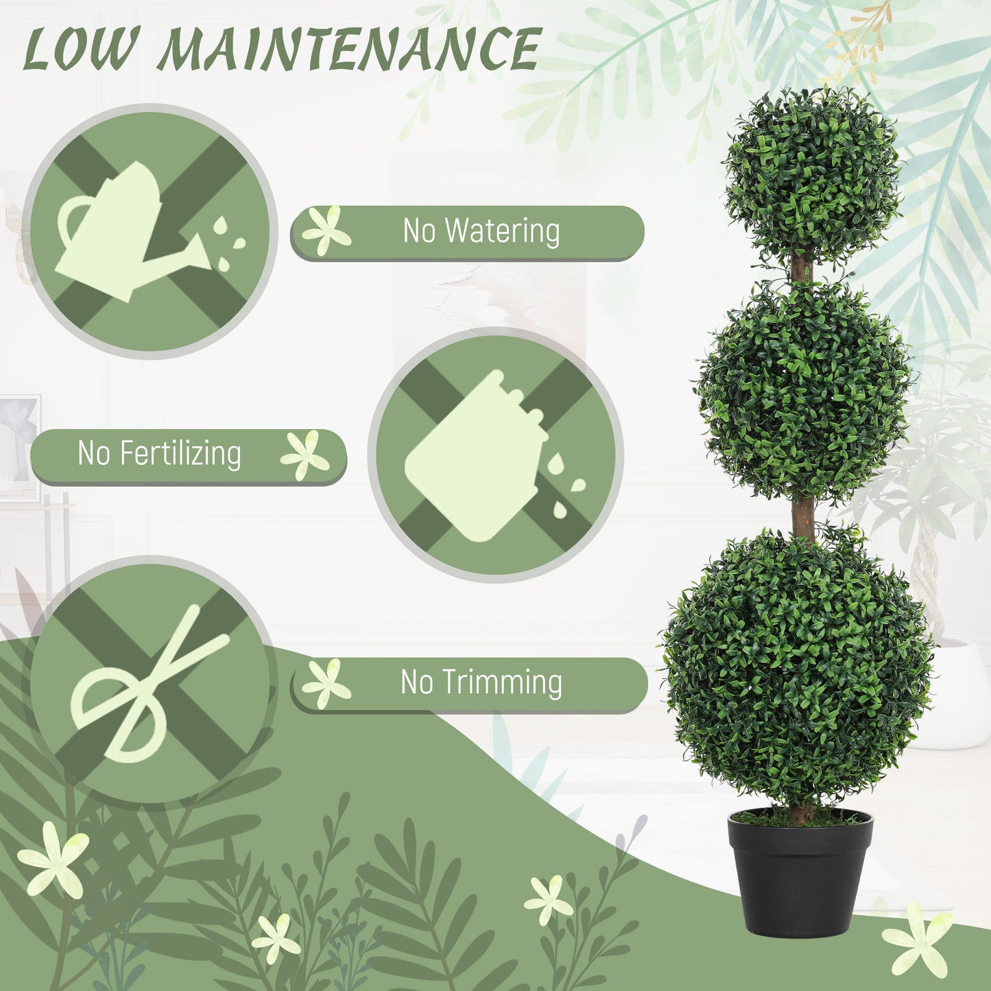 HOMCOM 2 Pack 40" Artificial Trees, Boxwood Topiary Ball Trees with Pot for Indoor, Outdoor, Home Office, Living Room, Green