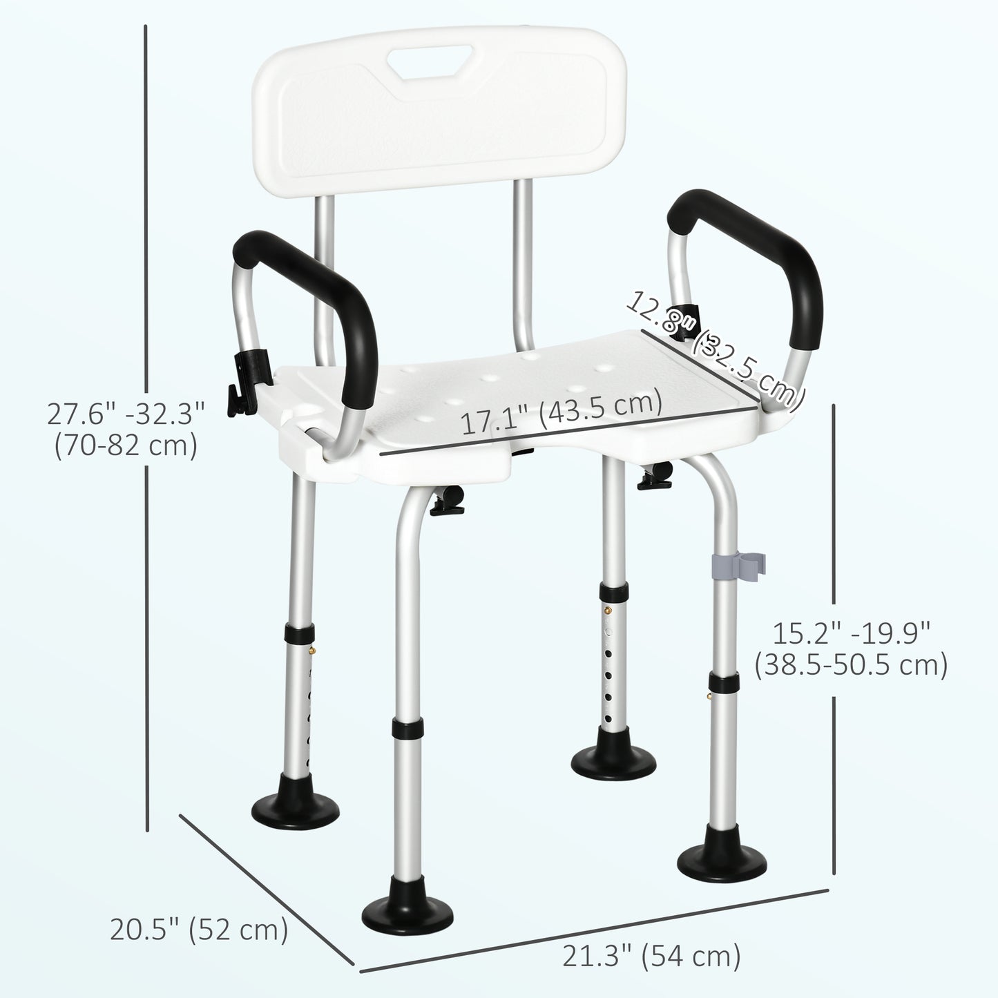HOMCOM Bath Chair with Back, Adjustable Height Non-slip Shower Stool Bench Tool-Free Assembly Bathroom Aids, White
