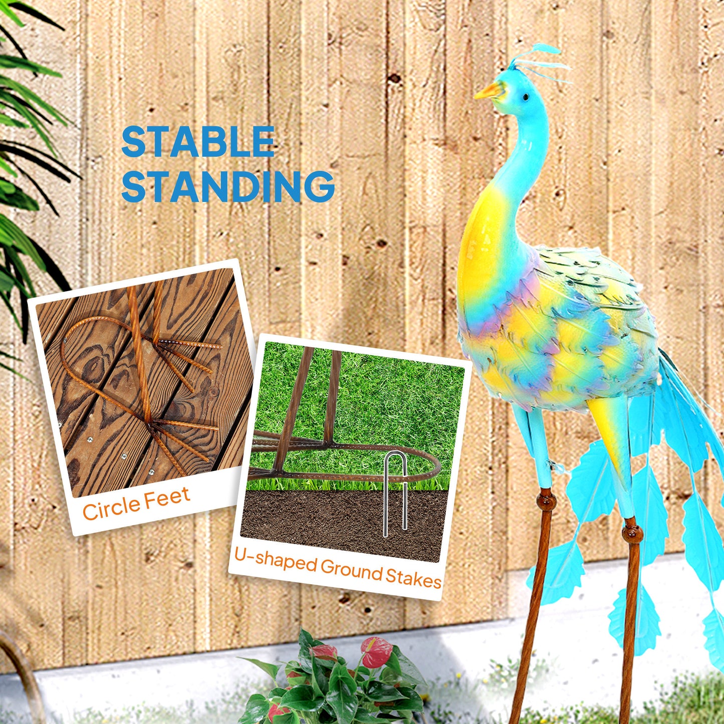 Outsunny Peacock Garden Statue, 32.7" Standing Lawn Ornament, Steel Garden Decor Bird Statue with Stakes for Lawn Patio Backyard Decoration, Mixed Colour