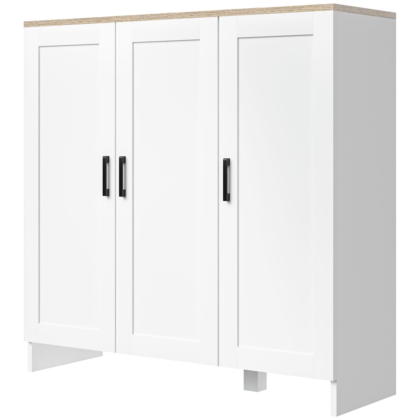 HOMCOM Modern Sideboard Buffet Cabinet, Modern Kitchen Storage Cabinet with 3 Doors Adjustable Shelves, for Dining Room, White