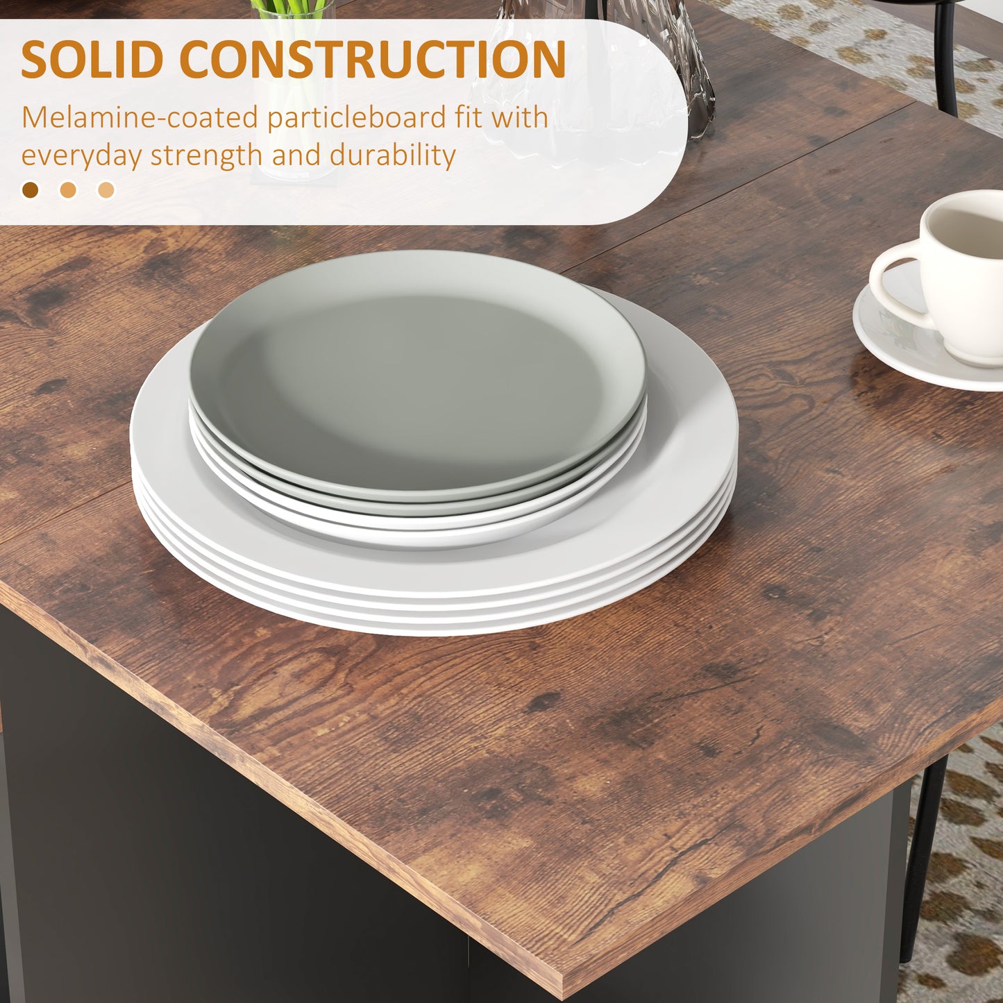 HOMCOM Folding Dining Table, Space Saving Drop Leaf Table with Drawer and Storage Shelves for Kitchen, Dining Room, Oak