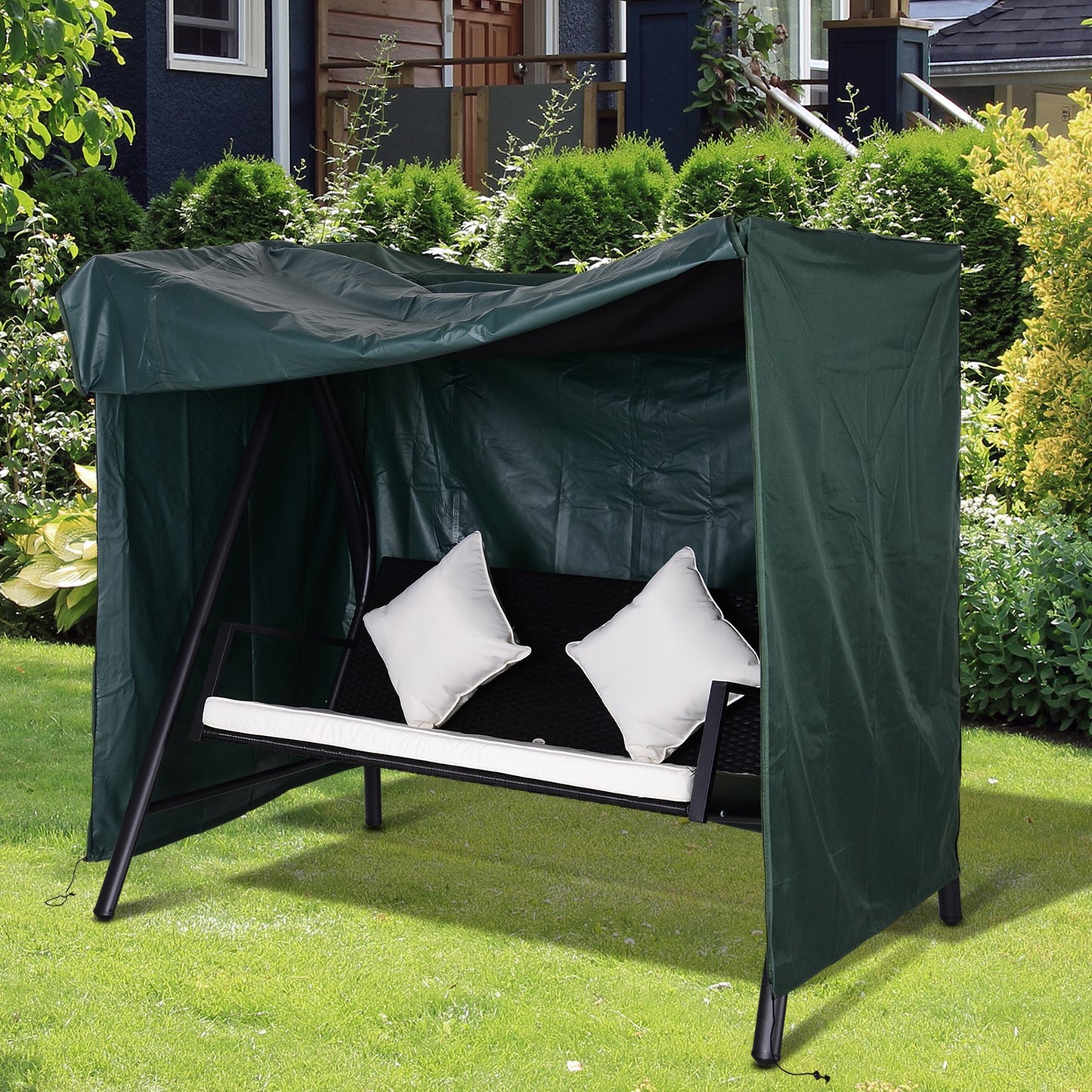 Outsunny Outdoor Swing Cover, Large 3-Seat Patio Swing Chair Hammock Cover UV Resistant Windproof All Weather Protection, Green