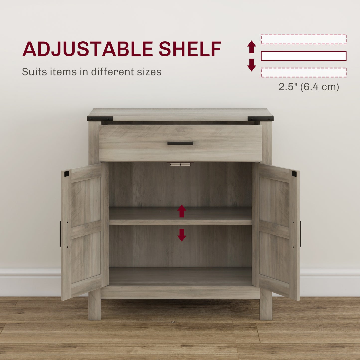 HOMCOM Farmhouse Buffet Cabinet Sideboard with 1 Drawer, 1 Storage Cabinet and Adjustable Shelf, White