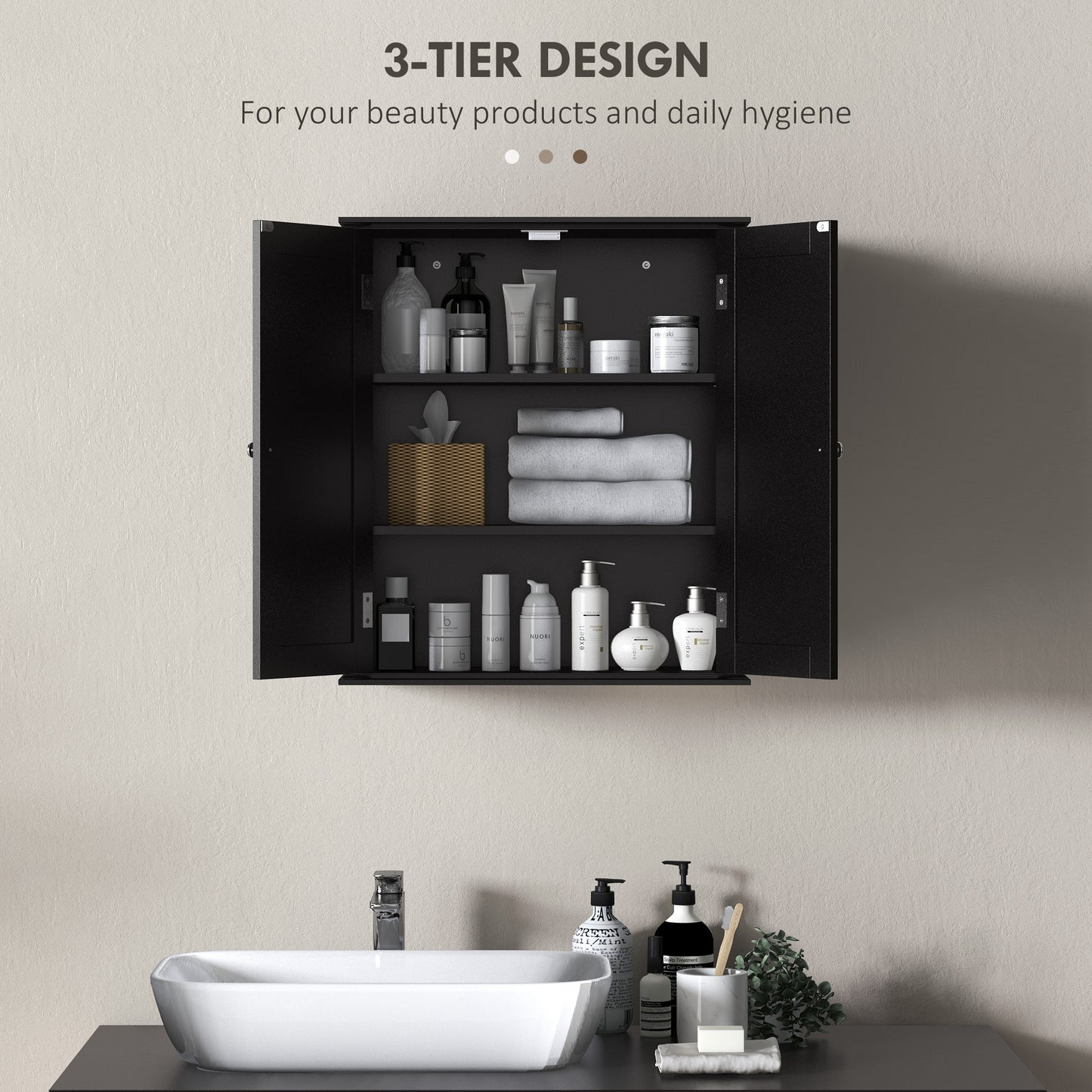 HOMCOM Bathroom Medicine Cabinet, Wall Cabinet with 2 Doors and Adjustable Shelf, Space Saver Over Toilet Cabinet