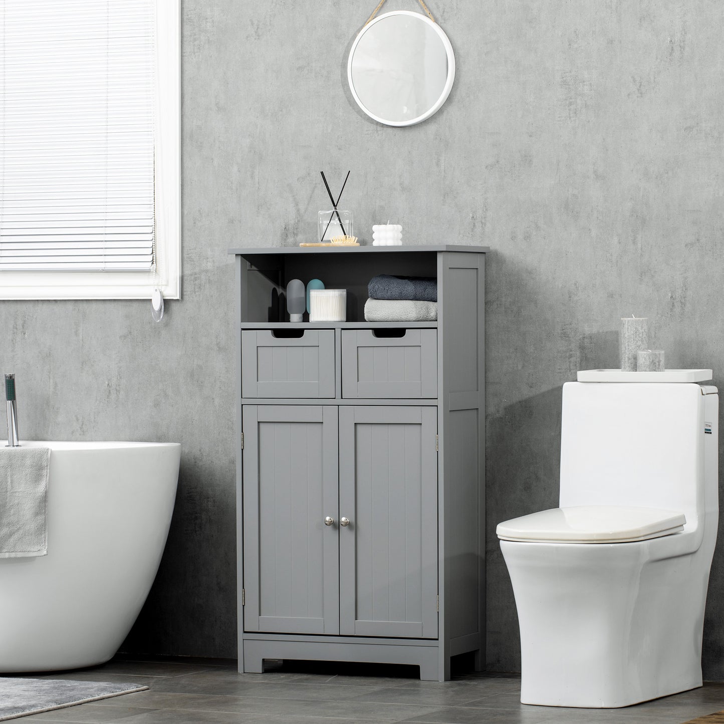 kleankin Freestanding Bathroom Cabinet with Adjustable Shelf and Drawers, Small Cabinet for Bathroom, Living Room, White