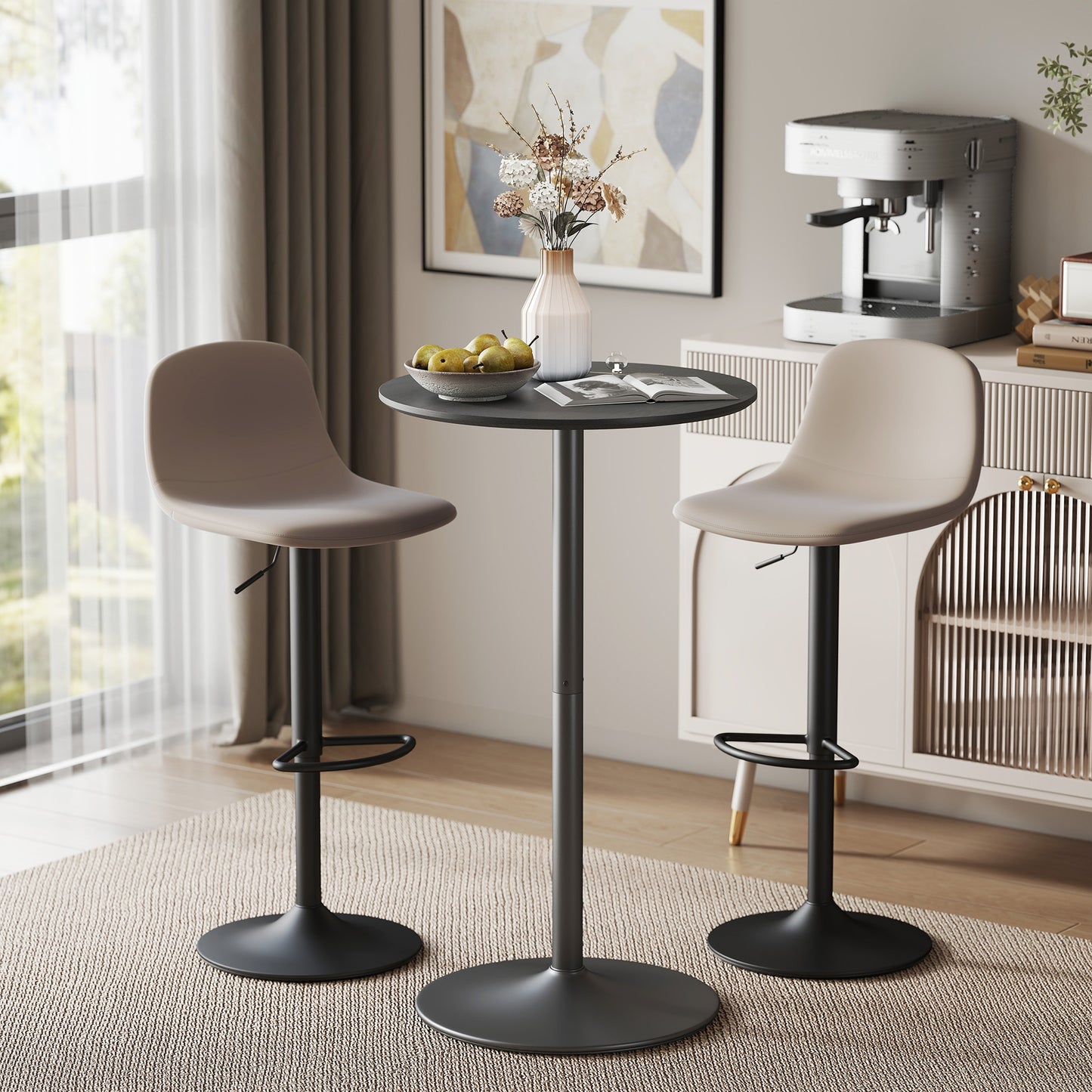 HOMCOM Round Table for 2, 40.2 Inch Bar Height Pub Table with Steel Frame, Non-Slip Base for Living Room, Kitchen, Natural Wood