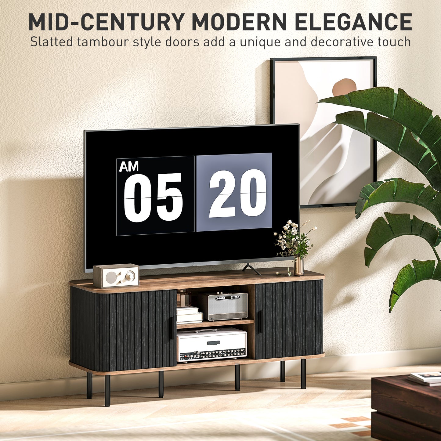 HOMCOM TV Stand Cabinet for TVs up to 55 Inches, TV Unit with Storage Shelves and Cabinets for Living Room, Oak Tone