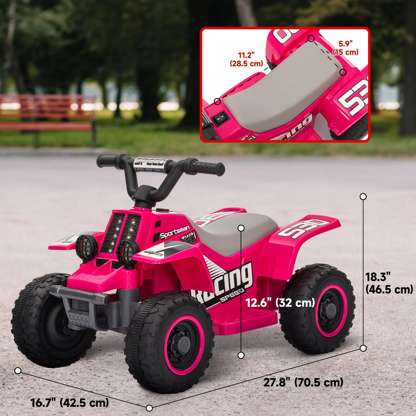 Qaba 6V Kids ATV Quad, 4 Wheeler Battery Powered Electric Ride on Car w/ Lights, Forward Backward, White